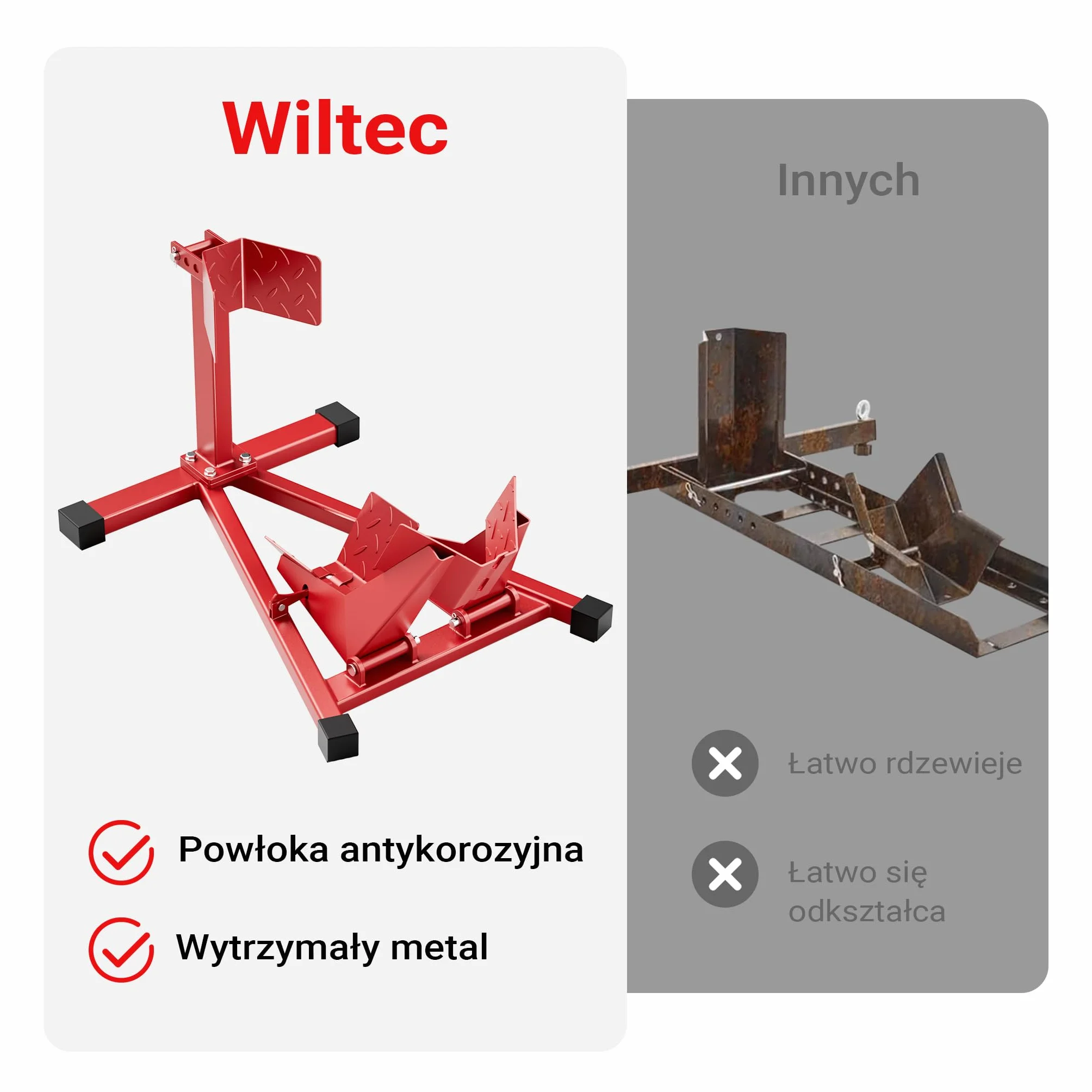 Wiltec Stojak na motocykl o wymiarach 670 x 480 mm do przedniego koła 17-21" o szerokości 60-160 mm, stojak do serwisu koła motocyklu