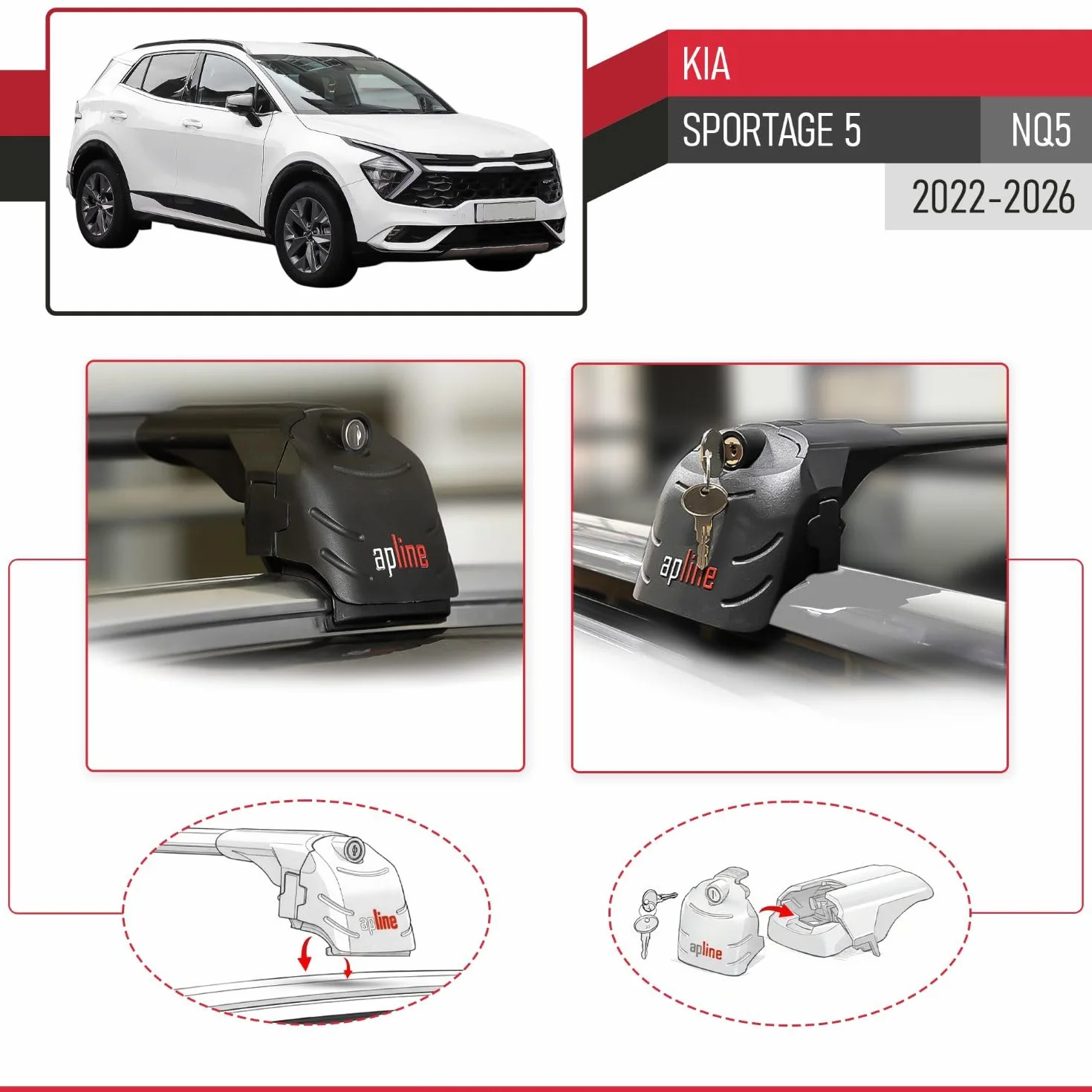 ACE-2 Aluminiowe poprzeczki dachowe do Kia Sportage 5 NQ5 2022-2026 Czarny 2 szt.