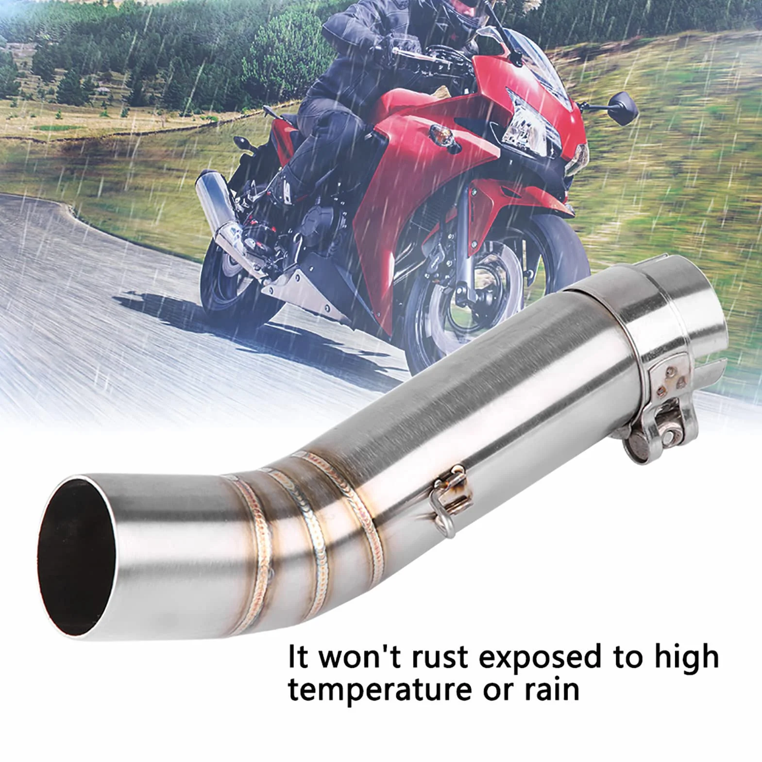 Jadeshay Rura wydechowa do motocykla, rura wydechowa 51 mm, średnia rura wydechowa ze stali nierdzewnej do CBR500R CB500X CBR500 CB500F (srebrna)