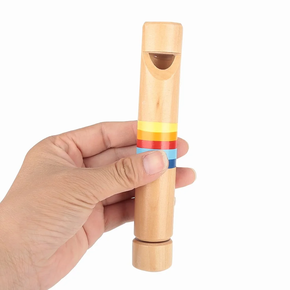 Dilwe Drewniany gwizdek, pchanie i wyciąganie drewno flet fipple Piccolo instrument muzyczny zabawka dla dzieci