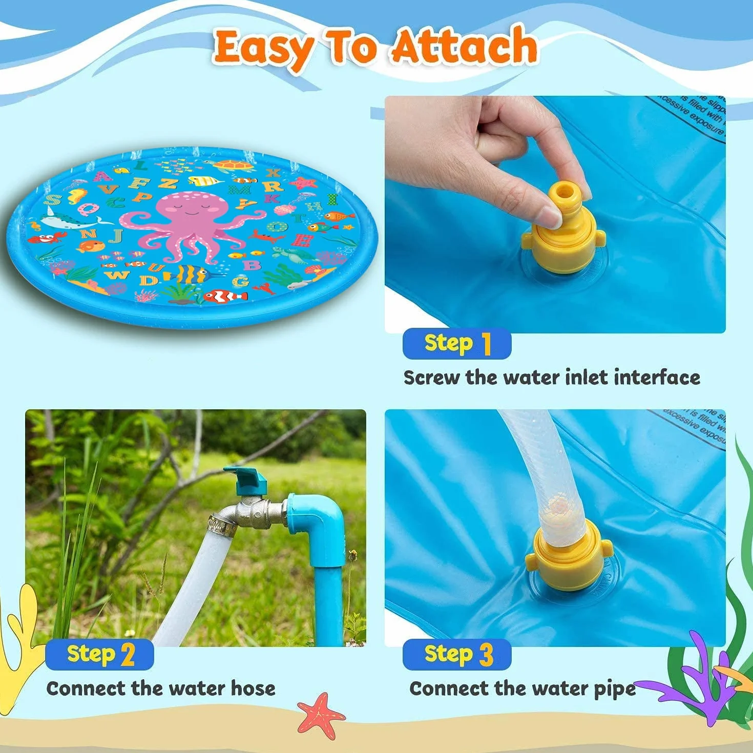 Lubibi Splash Pad, 170 cm, mata do zabawy wodna, mata do zabawy, ochrona przed rozpryskiwaniem, do nauki na świeżym powietrzu, na lato, do ogrodu, nadmuchiwana zabawka wodna dla niemowląt, dzieci