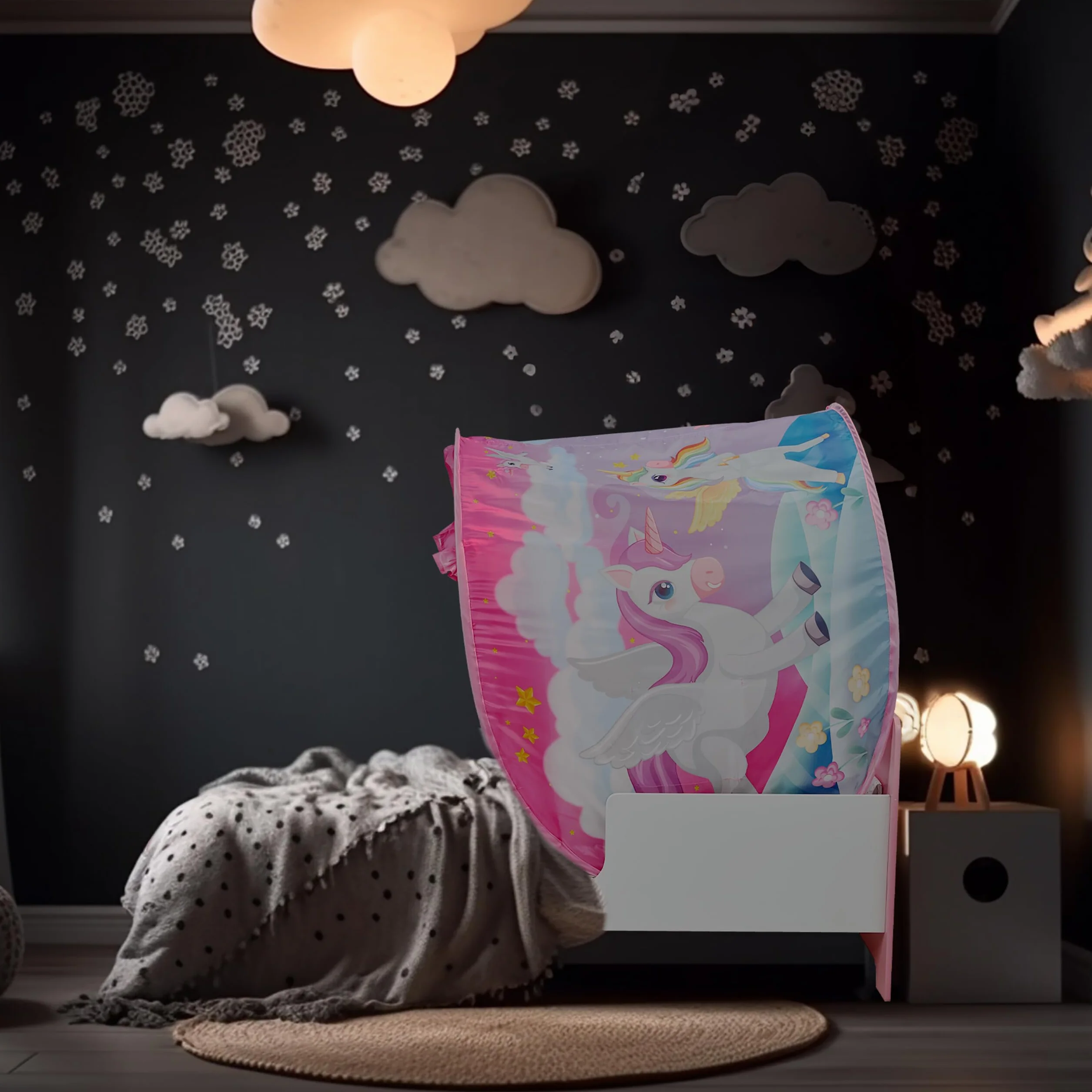 Relaxdays namiot dziecięcy BD 220 x 79 cm, tunel do łóżka, łóżko dziecięce, system pop-up, tunel marzeń, jednorożec