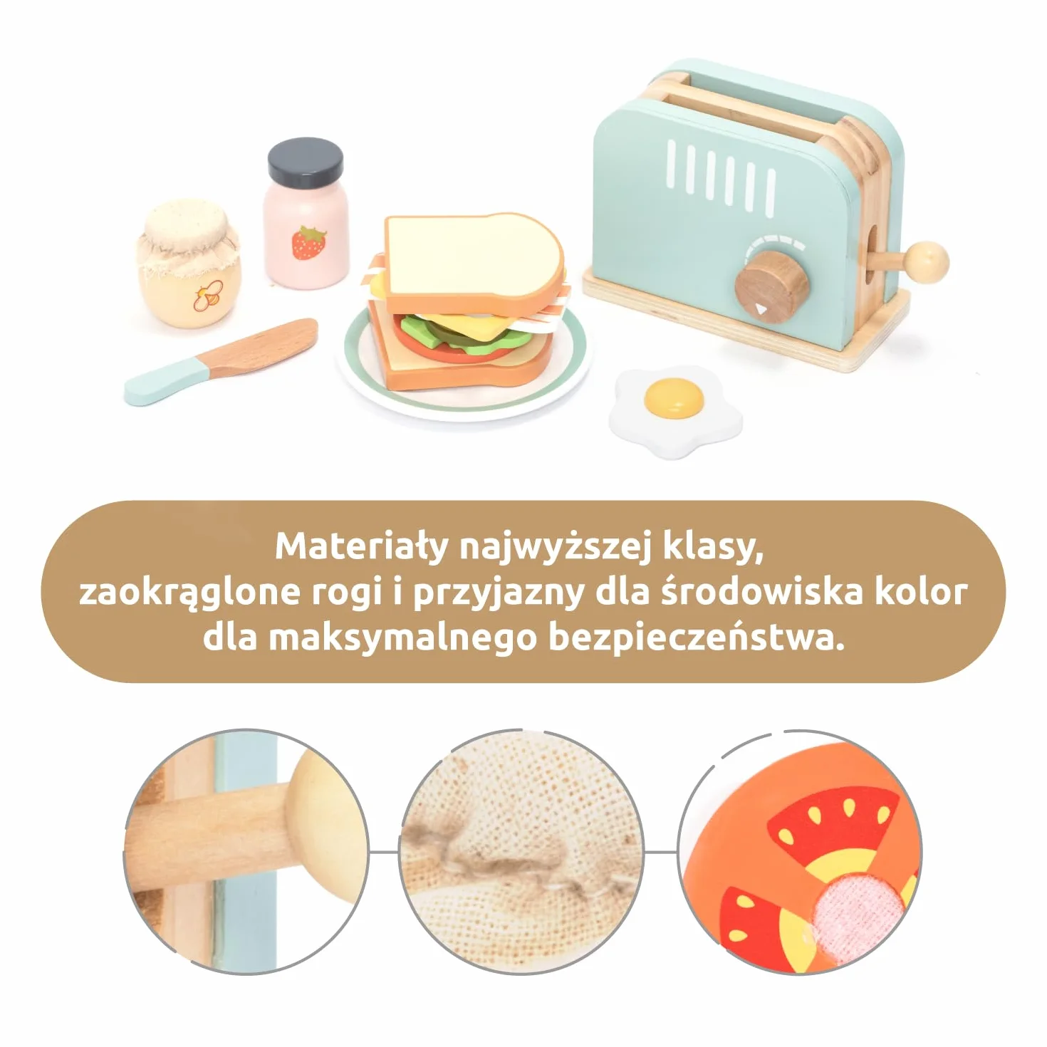 UMU® Drewniany toster i kanapka zabawka kuchenna – w zestawie toster pop-up, krojenie masła, akcesoria kuchenne dla dzieci i wielu innych, drewniana zabawka dla dzieci w wieku od 3, 4, 5, 6 lat