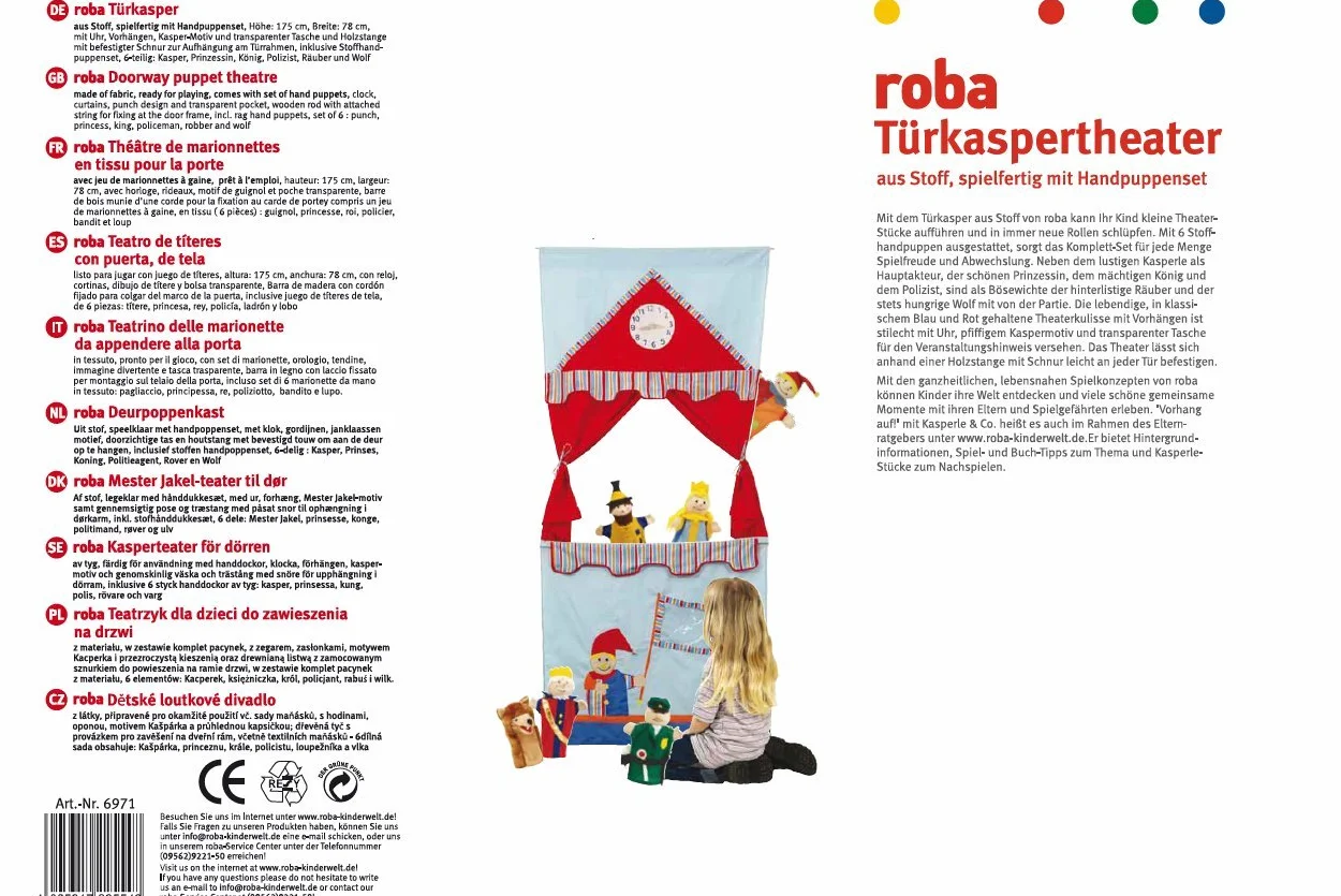 roba Drzwi Teatrzyk Kasperka dla dzieci do zawieszenia - Oszczędzający miejsce teatrzyk lalek z 6 lalkami/figurkami - Wielokolorowy pokrowiec z tkaniny