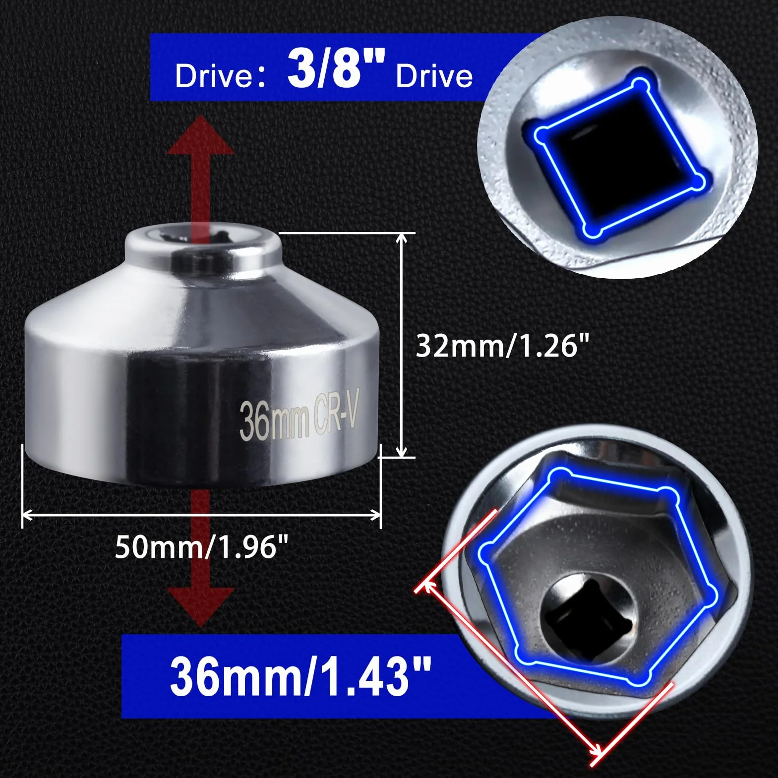 SPEEDWOX Klucz nasadowy filtra oleju 36 mm niskoprofilowy klucz do filtra oleju narzędzie do usuwania filtra oleju 6-punktowe gniazdo napęd 3/20.3 cm kompatybilny z Ford F250 6.0, F250 6.4, różne BMW,
