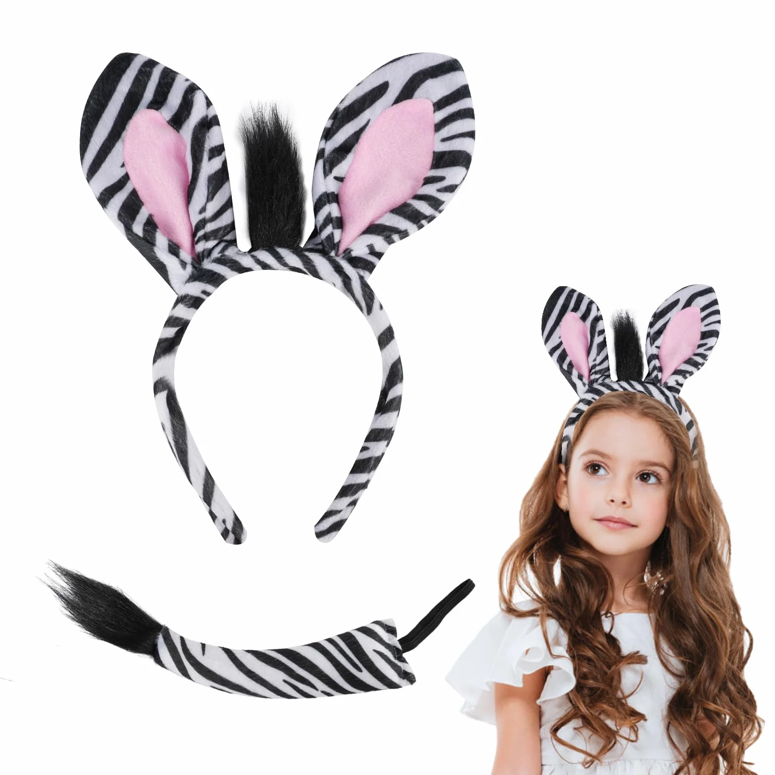 ACWOO Zestaw kostiumowy zwierzęcy, opaska na włosy z ogonem, opaska na czoło, karnawał, impreza tematyczna, kostium Halloween