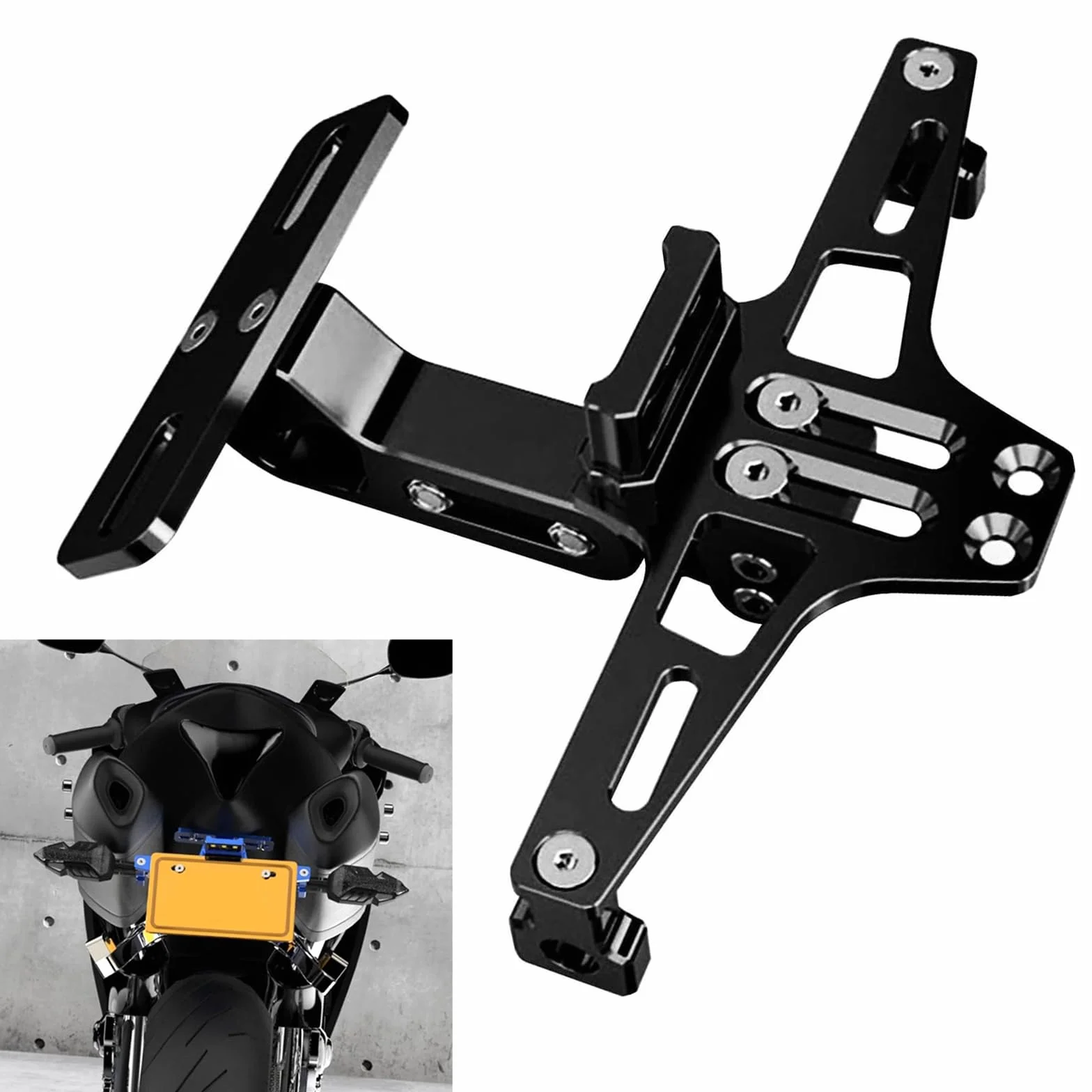 Uchwyt tablicy rejestracyjnej motocykla, stop aluminium, czarny, regulowany