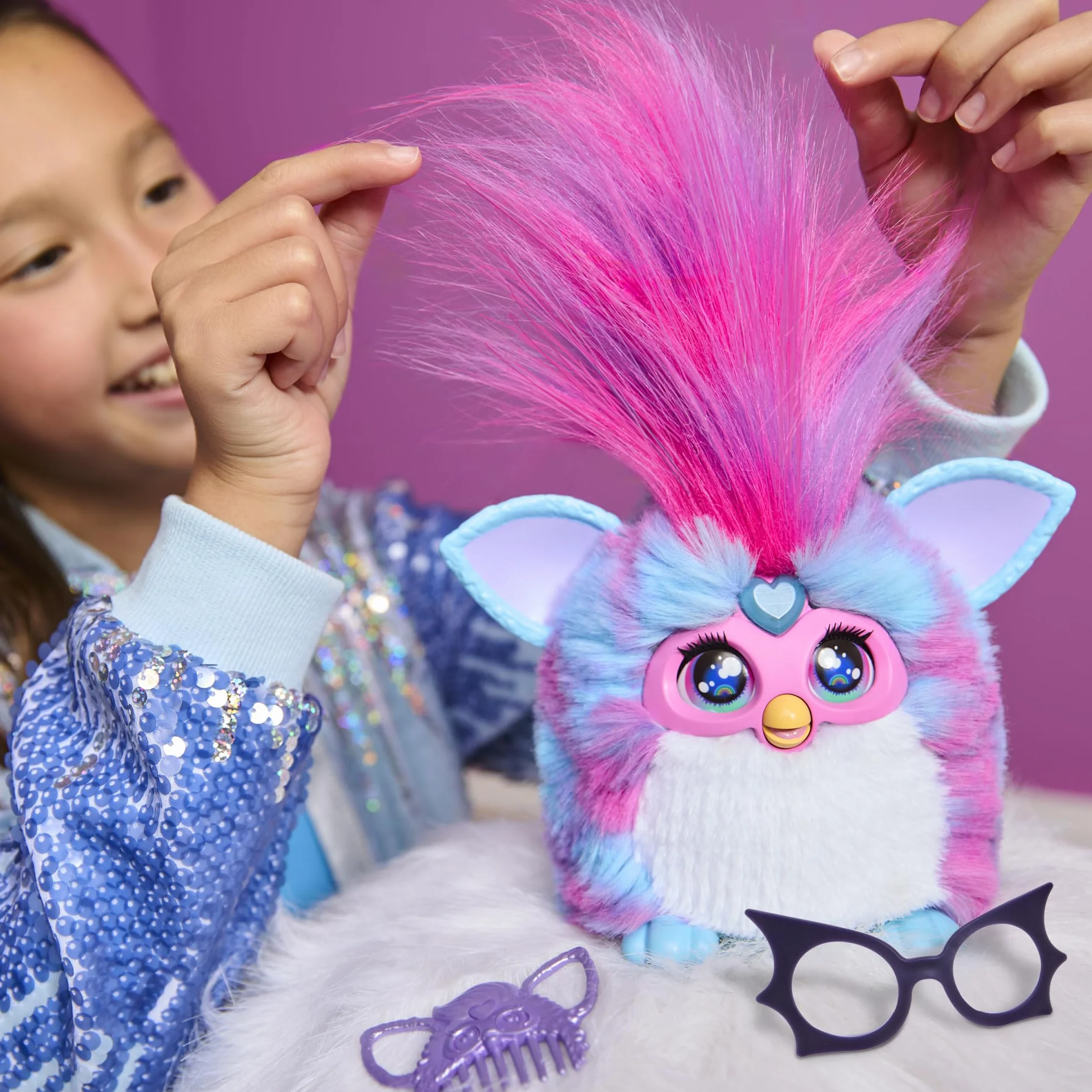 Interaktywna pluszowa zabawka elektroniczna Furby Vibes Blue Razz dla dziewczynek i chłopców w wieku od 6 lat