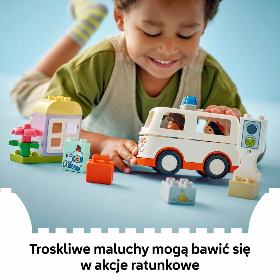 LEGO DUPLO Town Karetka z Kierowcą, Edukacyjna Zabawka dla Dziecka do Odgrywania Ról, Rozwijająca Motorykę Małą, z 2 Figurkami, Kreatywny Prezent dla 2-latka, Dziewczynki i Chłopca, 10447
