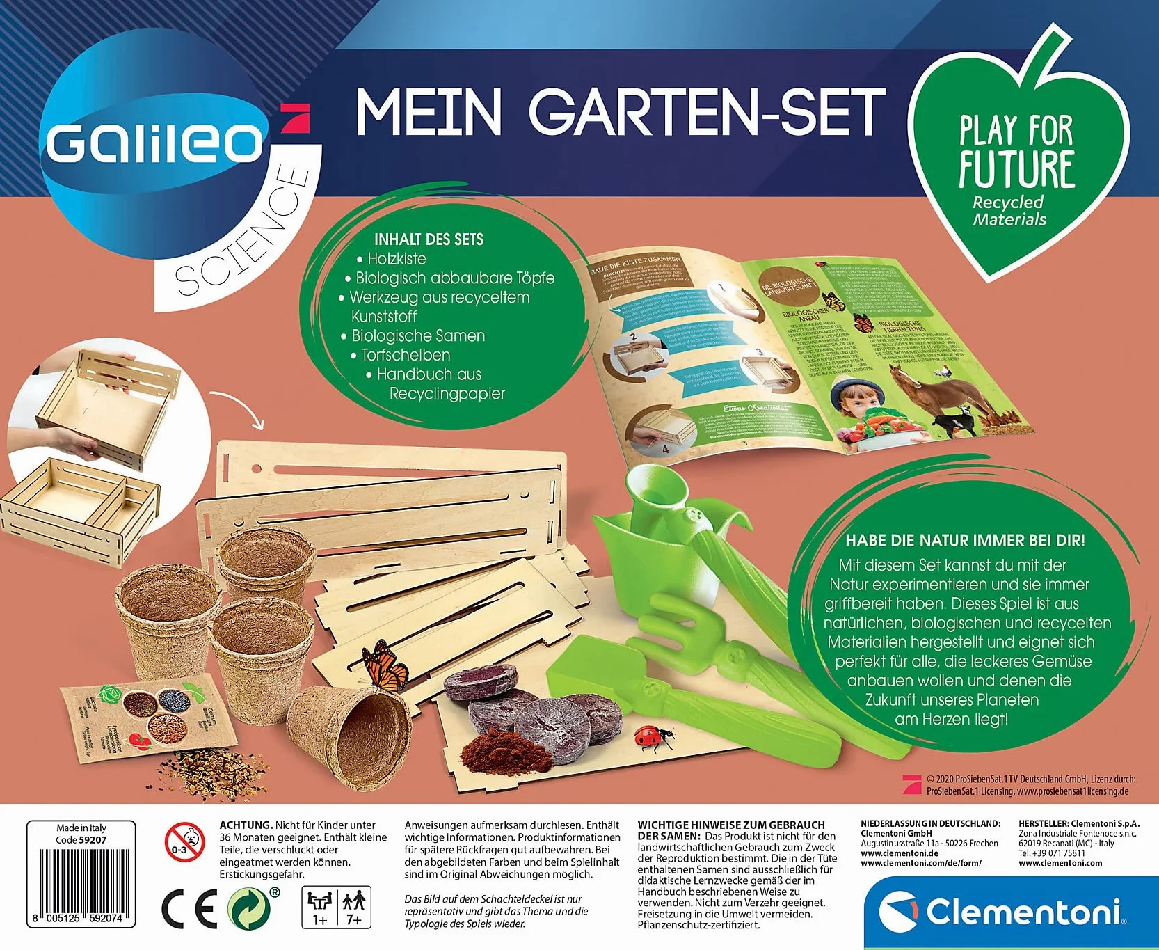 Clementoni Galileo Play for Future 59207 zestaw ogrodowy, zestaw eksperymentalny dla fanów roślin, nauka do domu, botanika i biologia dla dzieci od 7 lat