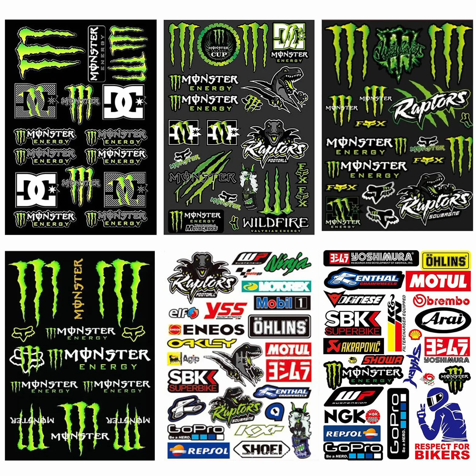 Naklejki Sponsorskie na Motocykl Monster ATV Sportowe Akcesoria do Kasków 6 Sztuk