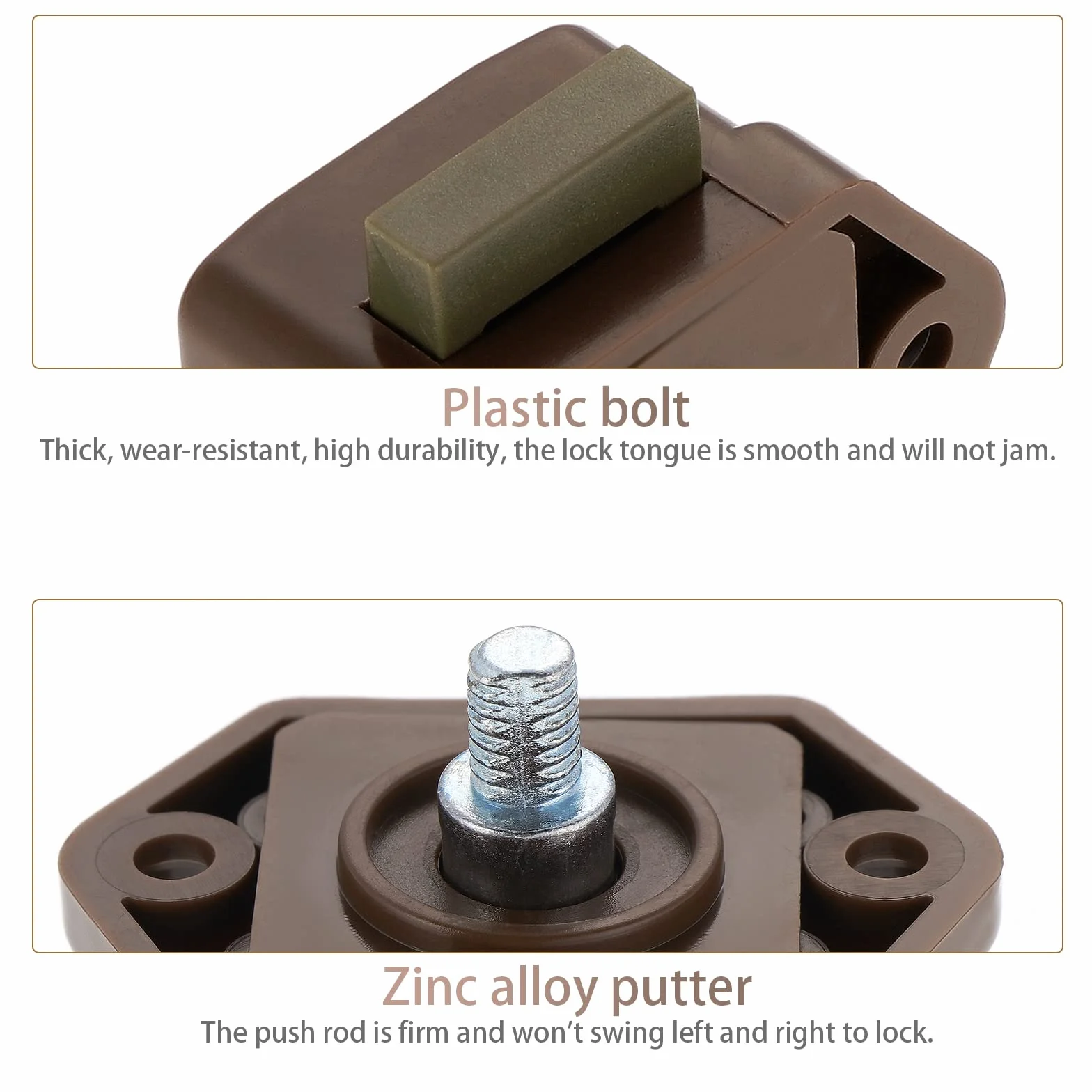 6 sztuk Push Lock Button Catch, Cabinet Lock Catch i Push Button Catch, blokada bez kluczy, do kamperów, jachtów, łodzi, szafek kempingowych, przyczep kempingowych (brązowa)
