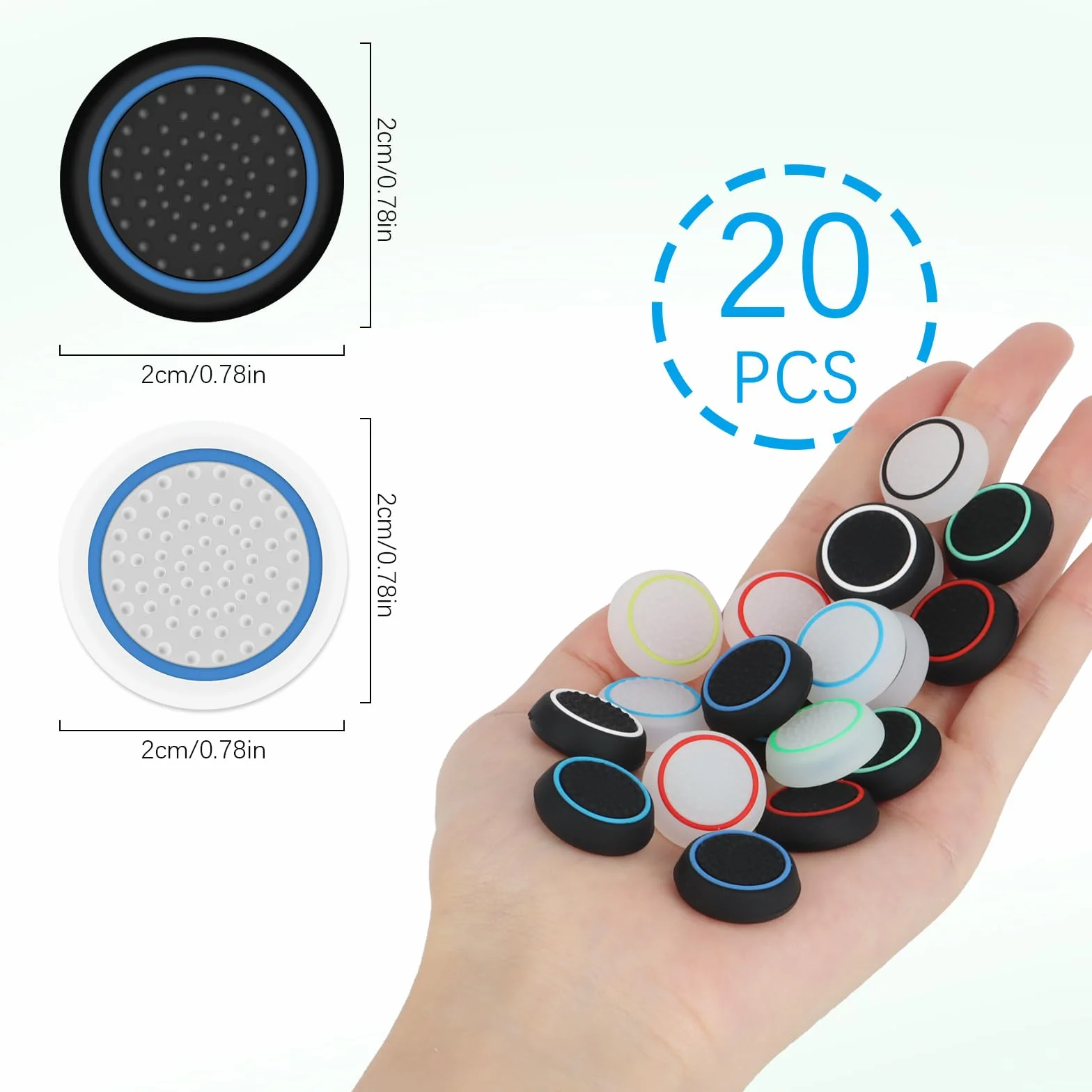 UKOFEW 20 sztuk silikonowych zaślepek na przyciski, osłona ochronna 2 cm, analogowa czapka z uchwytem na joystick, akcesoria do kontrolera, gumki do kontrolera Xbox One Series X/S (10 kolorów)