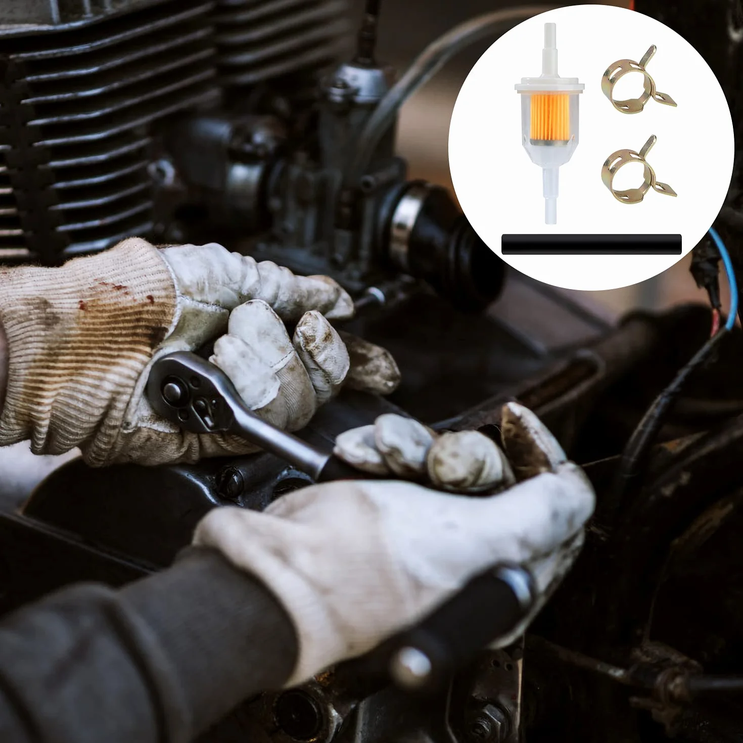 Zestaw filtrów węża paliwowego 6 mm linia benzynowa 2 m z 6 mm/8 mm filtrami paliwa i opaskami zaciskowymi do motocykla skutera kosiarki 13 sztuk