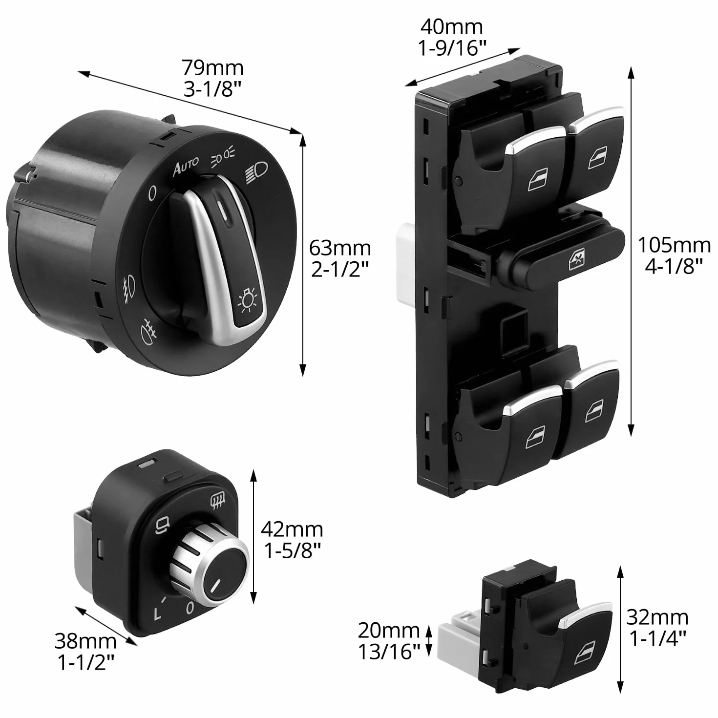 QWORK 6 sztuk Przełączniki kombinowane do samochodu przełączniki lusterek i okien kompatybilne z VW Golf 5/6 5ND959857 5ND941431B