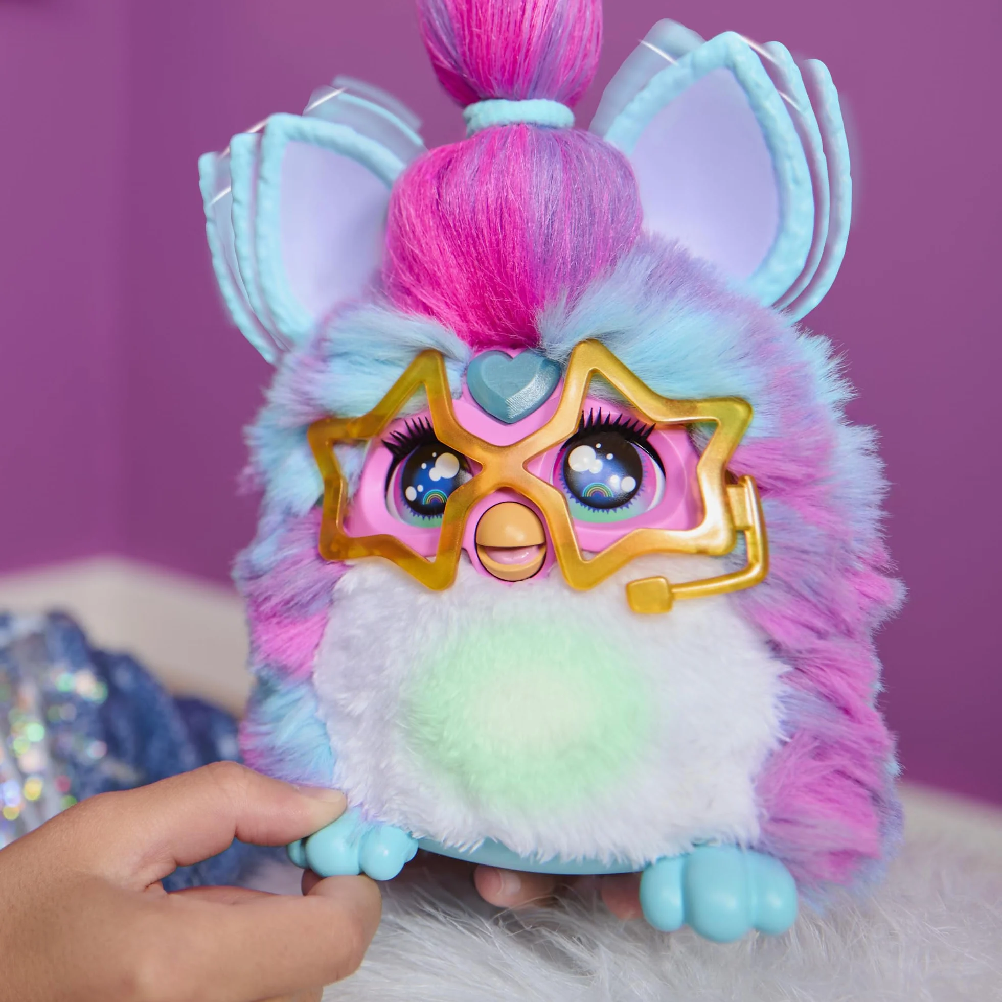 Interaktywna pluszowa zabawka elektroniczna Furby Vibes Blue Razz dla dziewczynek i chłopców w wieku od 6 lat