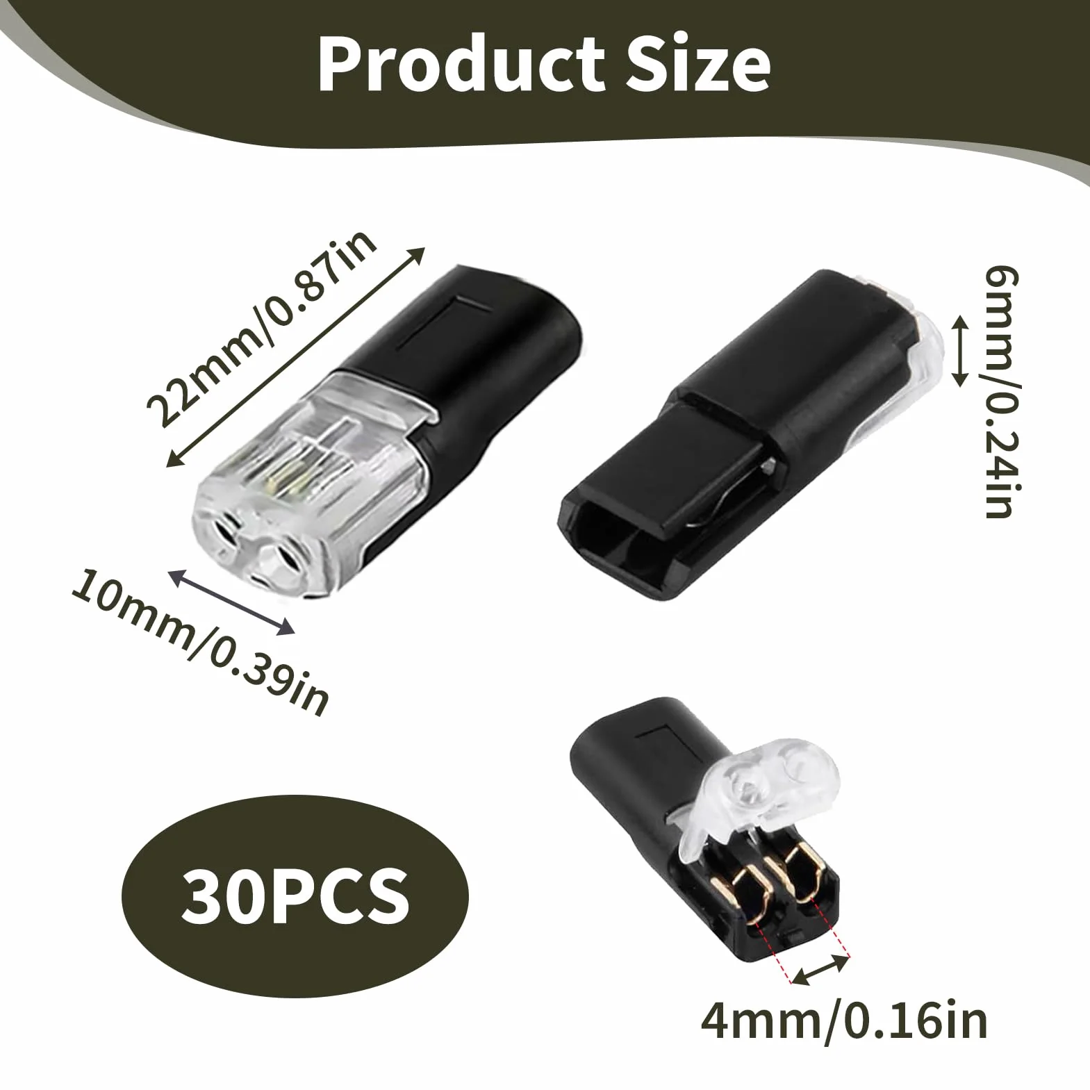 30 sztuk złączy kablowych 18-22 AWG, 2-pinowe złącze LED do samochodu, wodoodporne złącze 12 V, szybkie, 2-przewodowe, szybkozłączka do motocykli, łodzi, LED, oświetlenie zewnętrzne