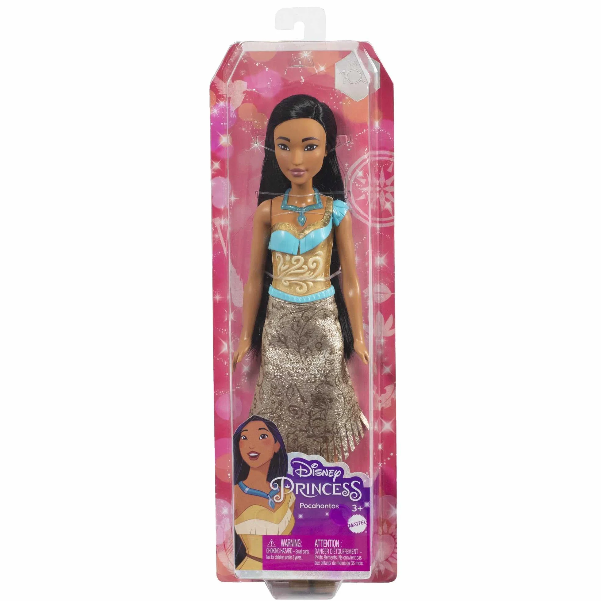 Mattel Księżniczka Disneya Pocahontas Lalka z punktami zgięcia, błyszczącym ubrankiem i akcesoriami inspirowanymi filmem Disneya, prezent dla dzieci HLW07