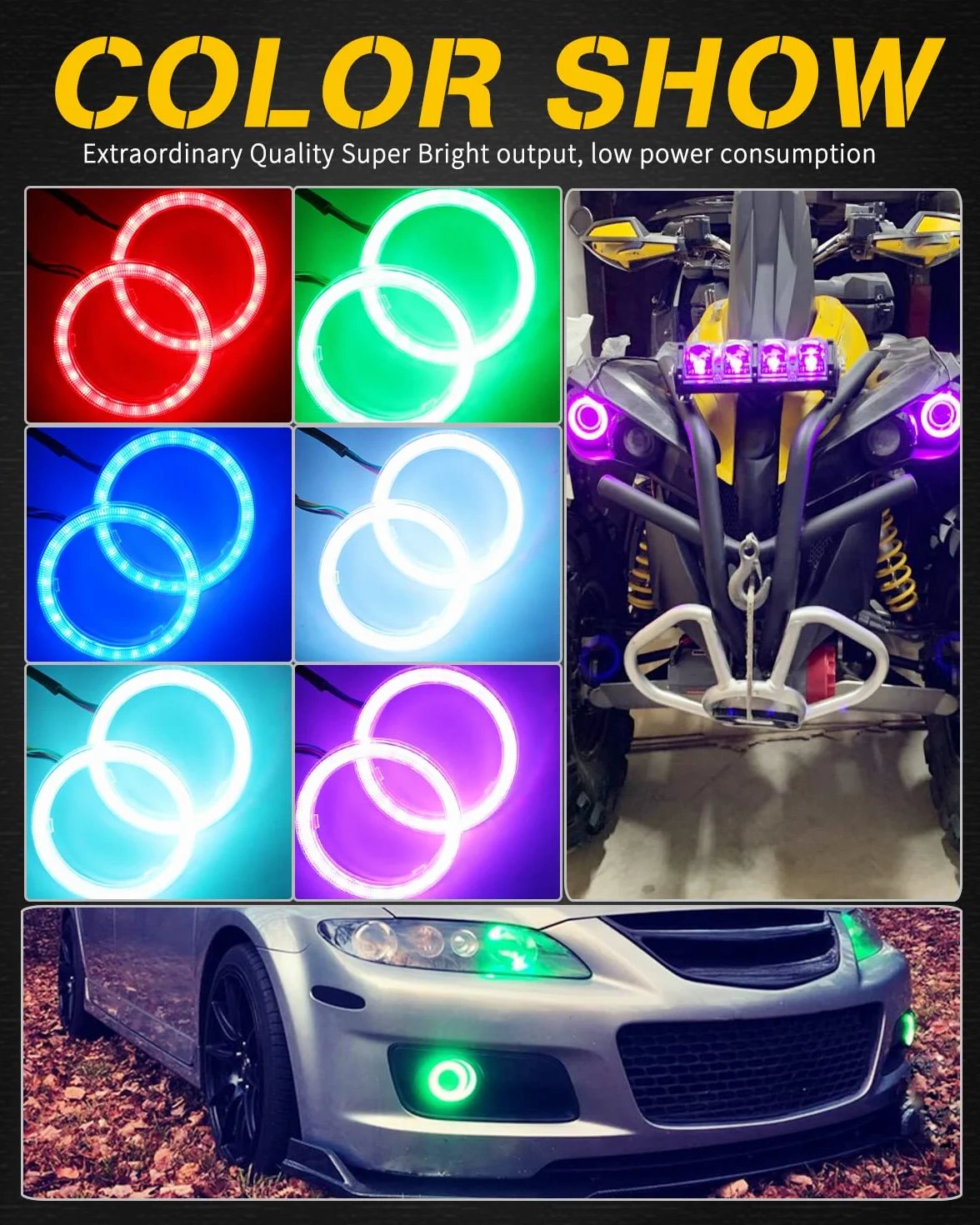 Qasim 1 para 60 mm Angel Eyes RGB LED COB Halo Pierścień Angel Eyes Uniwersalny do DRL Reflektor samochodowy Motocykl Lampa ostrzegawcza z osłoną Sterowanie Bluetooth Mobilna aplikacja 12V