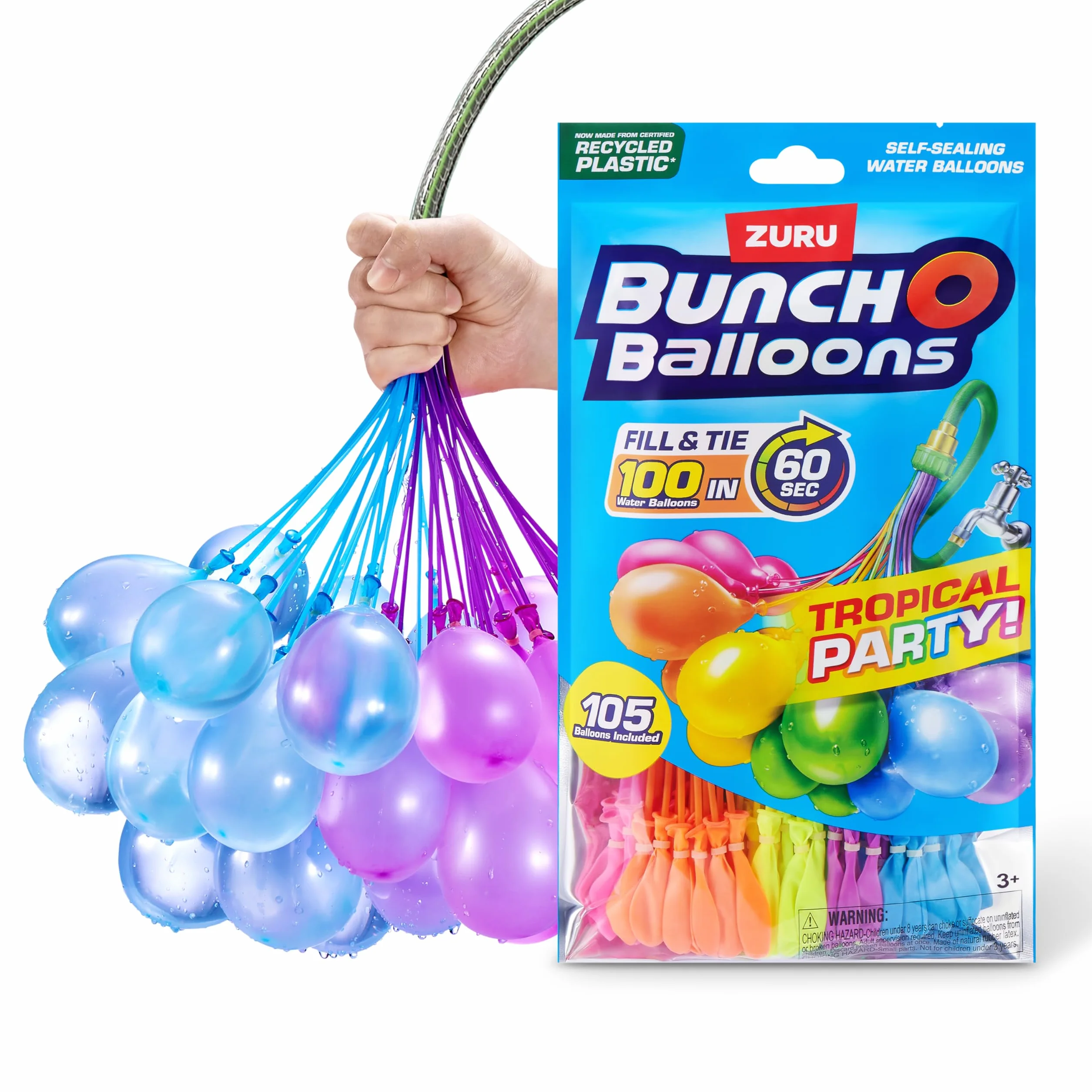 Tropikalne balony imprezowe, 100 plus szybkie napełnianie, samouszczelniające się balony na wodę, torba foliowa (3 łodygi)