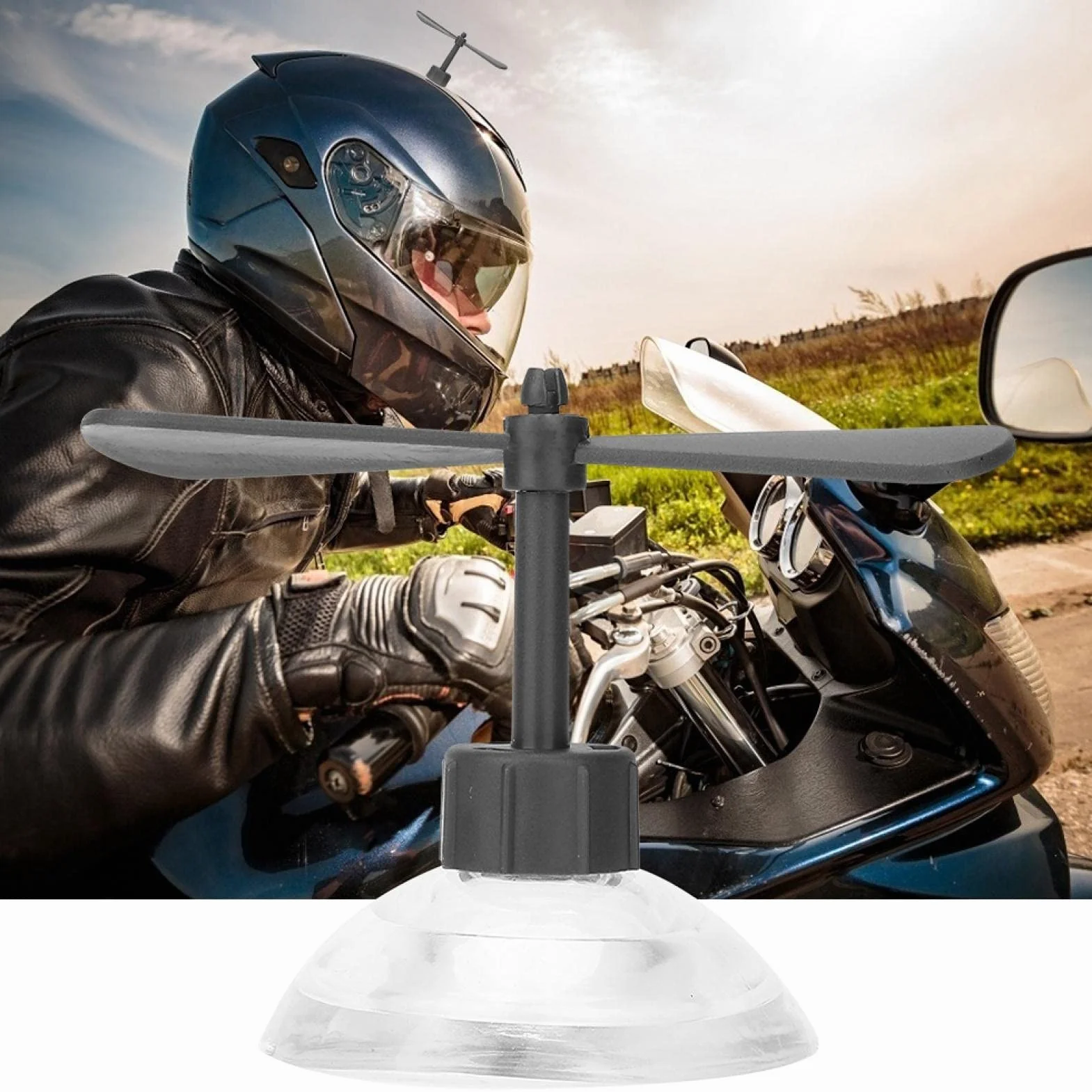 Dekoracyjne Śmigło do Kasku Motocyklowego Rowerowego Przyssawka Gumowe Plastikowe (BLACK)