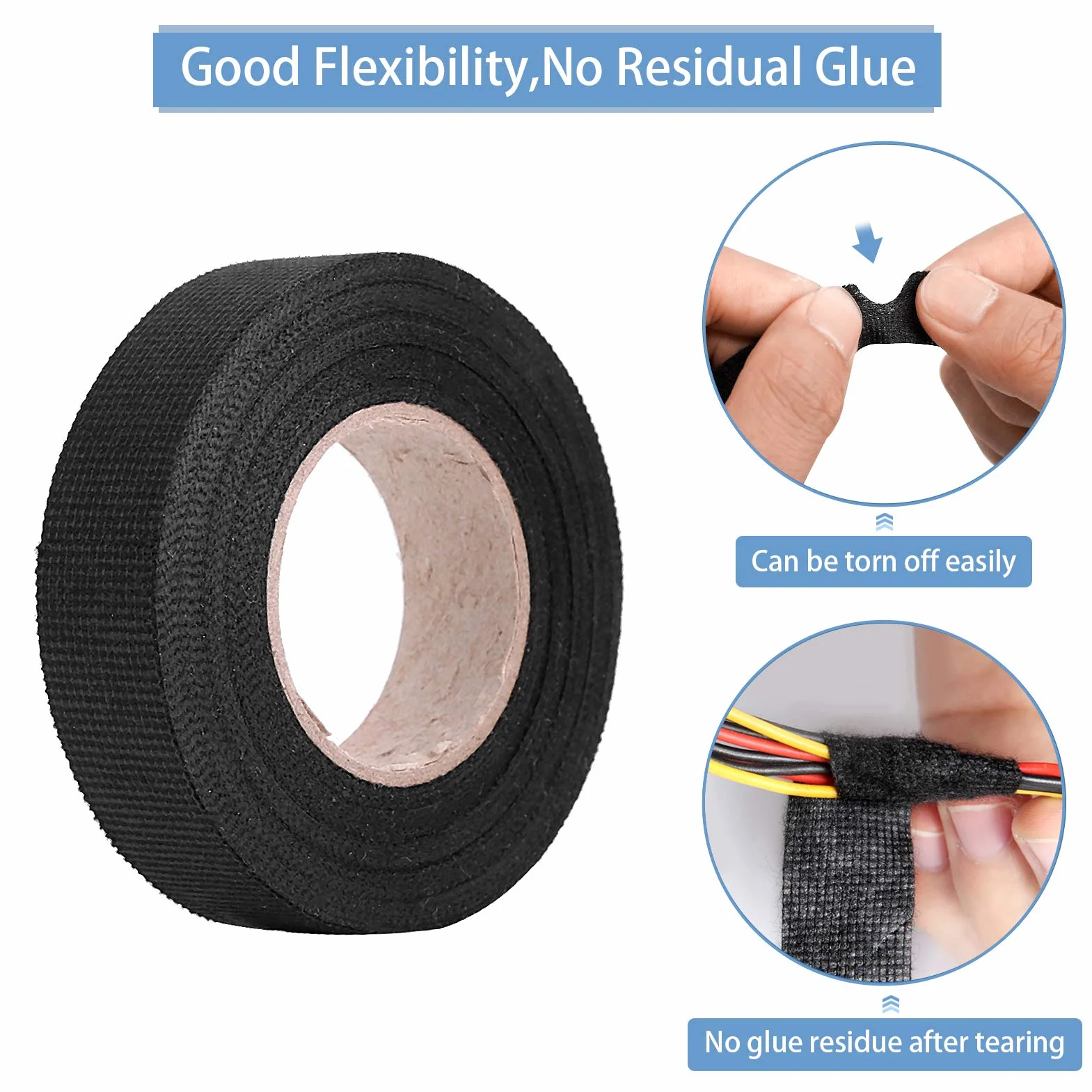 Taśma zapobiegająca piszczeniu Yosoo Health Gear, uniwersalna taśma do okablowania samochodowego antygrzechotka samoprzylepna filcowa izolacyjna 19 mm x 15 m