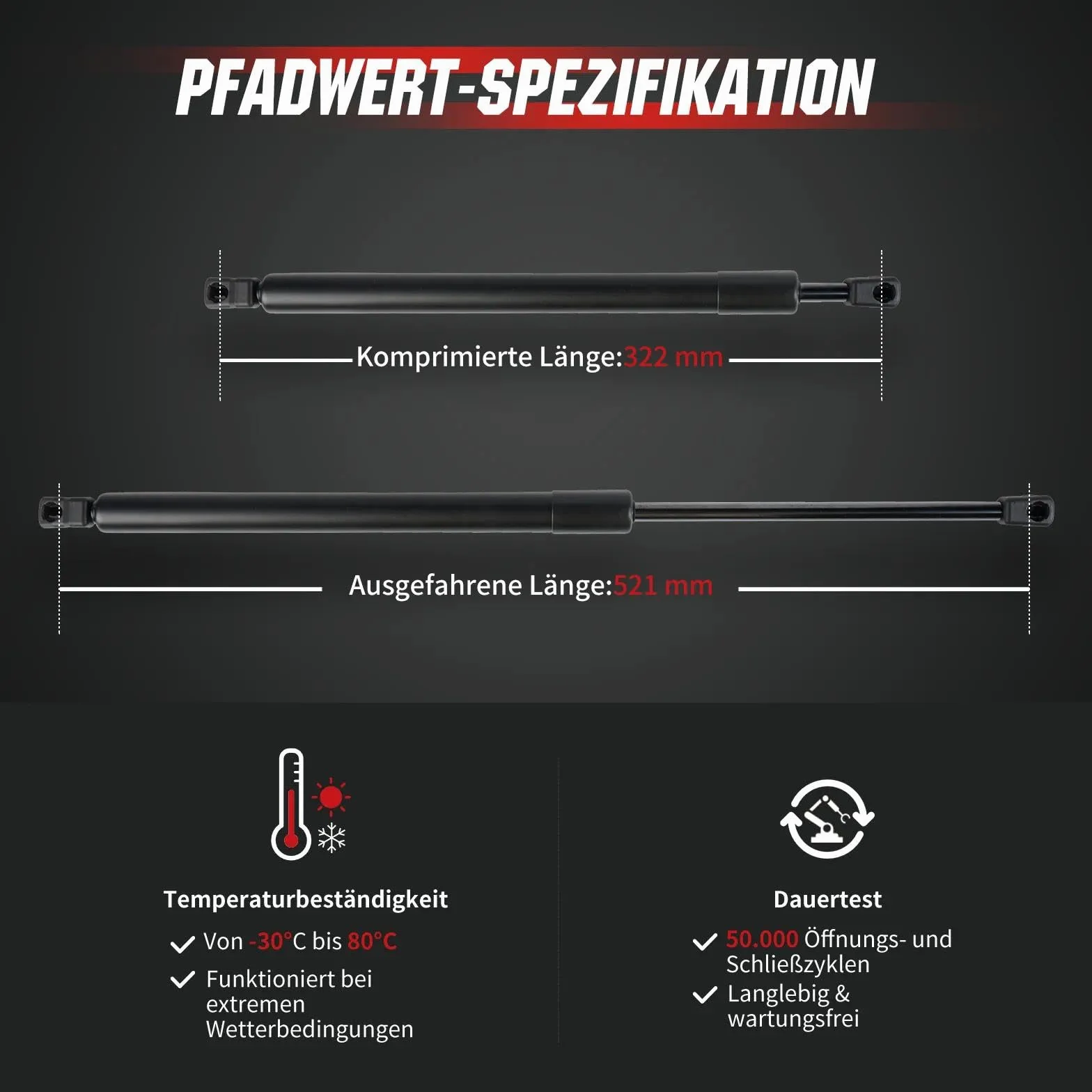 Sprężyna gazowa tylnej klapy kompatybilna z VW Tiguan 5N (2007-2018), OTUAYAUTO 2 sztuki amortyzatorów klapy bagażnika – zamiennik 5N0827550D, 5N0827550E, PM3552