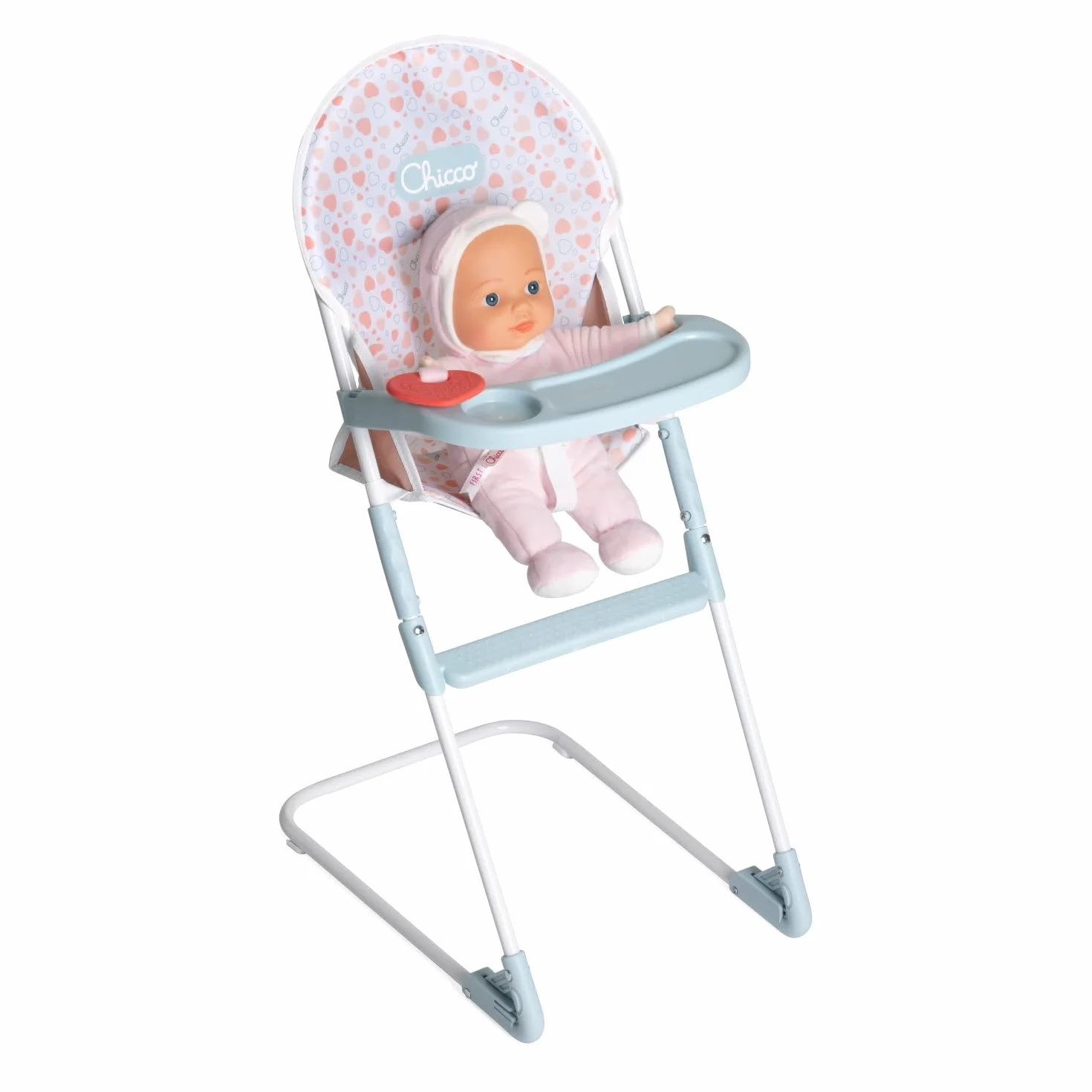 Chicco Krzesełko dla lalek, dla dzieci od 3 lat, krzesełko do karmienia zabawek, z metalową konstrukcją i realistycznymi detalami, plastikowa taca i podnóżek, lekkie i łatwe w montażu