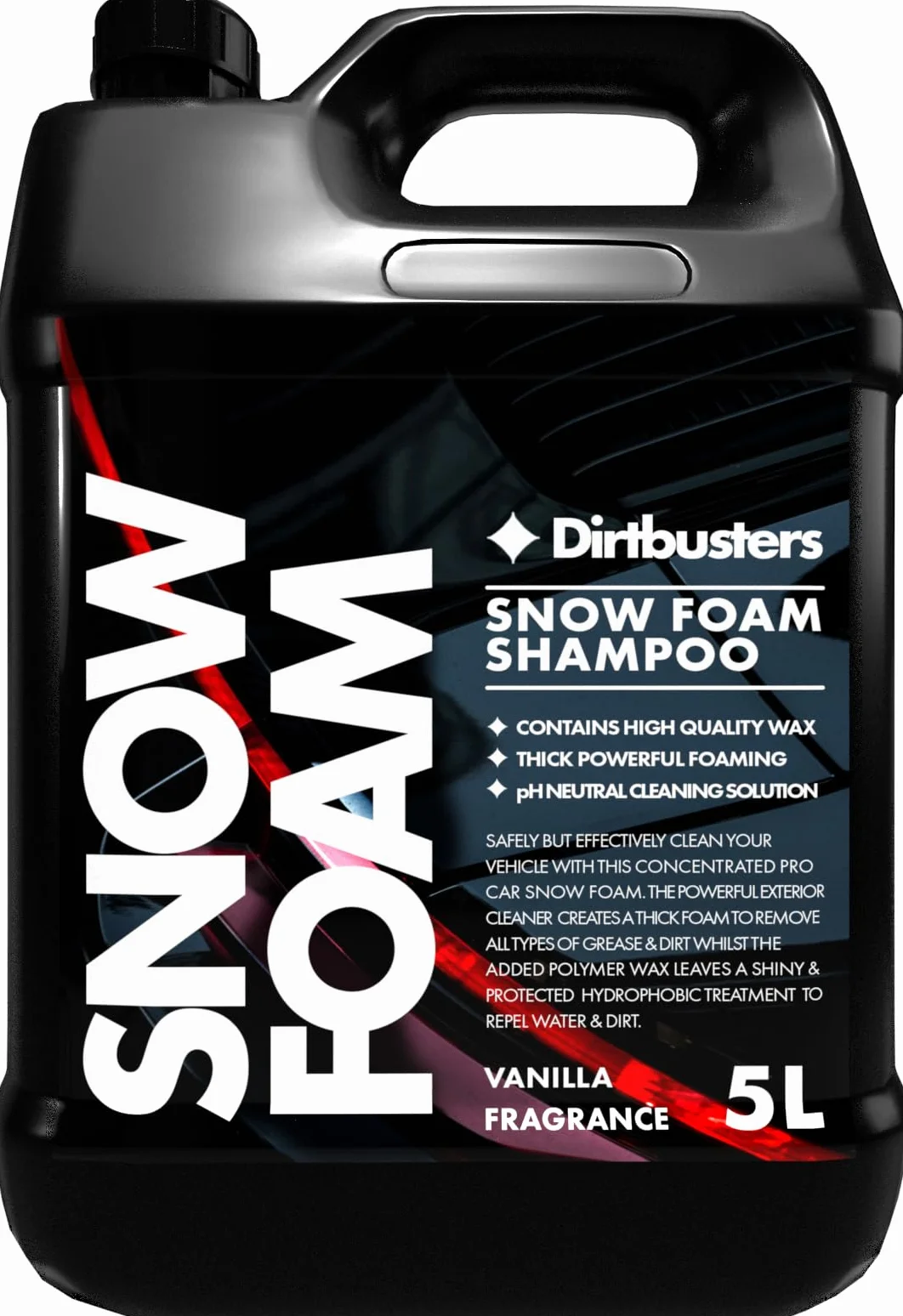 Dirtbusters Snow Foam Szampon samochodowy i wosk, mocna gruba pianka, środek do czyszczenia samochodu, nieżrący i bezpieczny, nadaje się do czyszczenia wszystkich zewnętrznych pojazdów, wanilia (5 l)