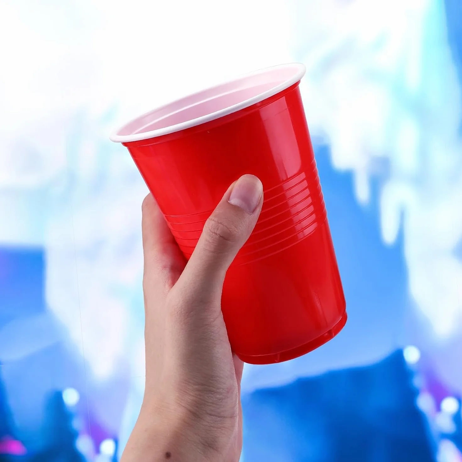 Bierpong Becher Set, 500ML Beerpongbecher Enthält 50 Becher und 12 Tischtennisbälle, Beer Pong Becher, Wiederverwendbare Partybecher für Weihnachten Party Geburtstag Festivals Camping