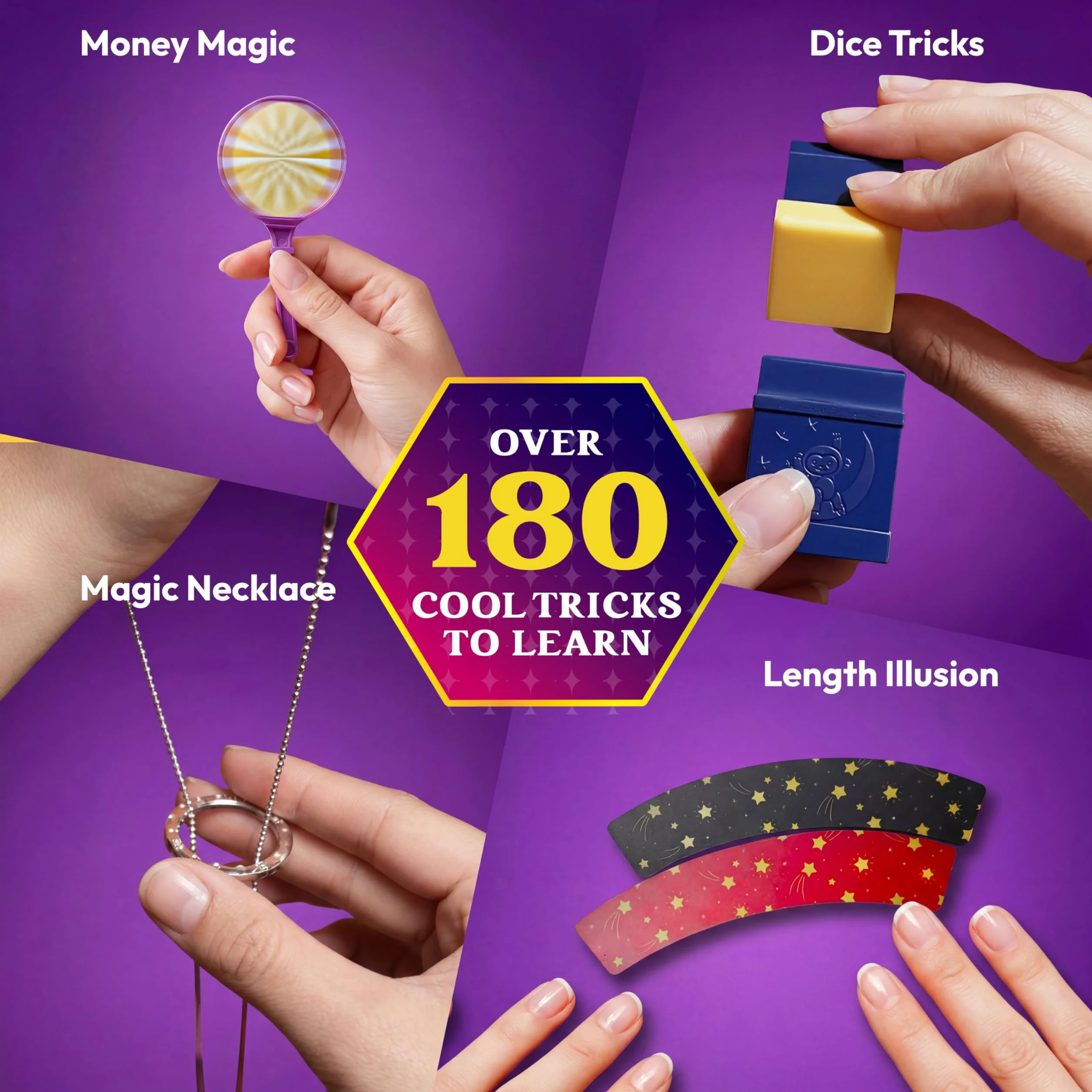 Klever Kits 180+ Magiczna gra Mój pierwszy magiczny zestaw sztuczek, niesamowita zabawka czarodzieja z lekcjami wideo krok po kroku, dla dzieci powyżej 6 lat i łatwe sztuczki magicznej różdżki, karty