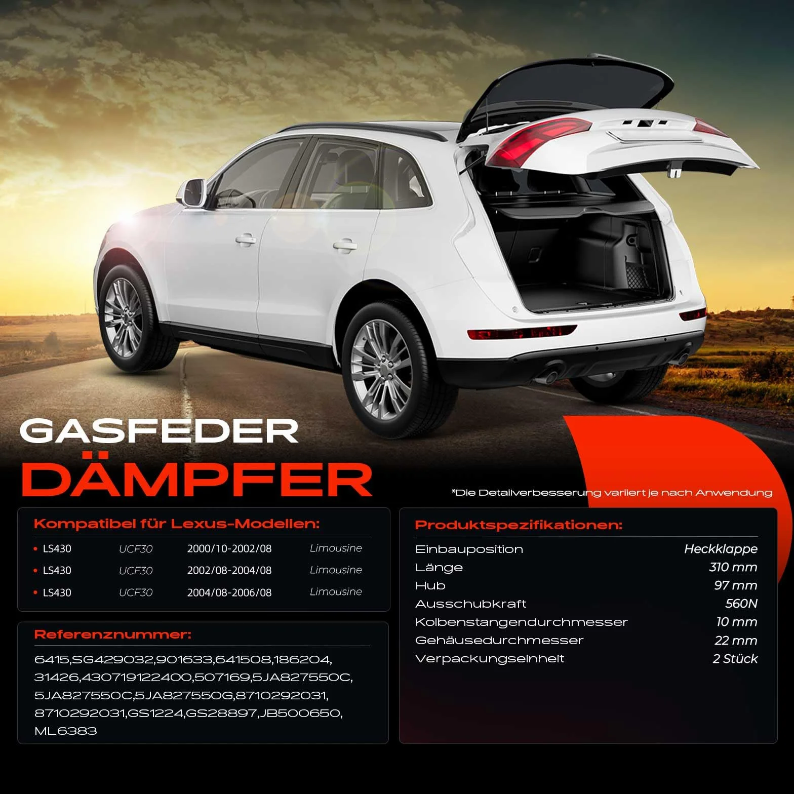 2x klapa bagażnika na sprężynie gazowej do LS430 UCF30 sedan 2000-2006 901633