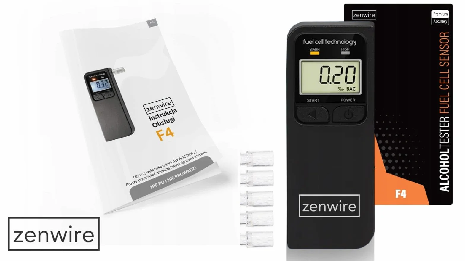 Alkomat Zenwire F4 Profesjonalny Elektrochemiczny z Wyświetlaczem LCD 5 Ustnikami