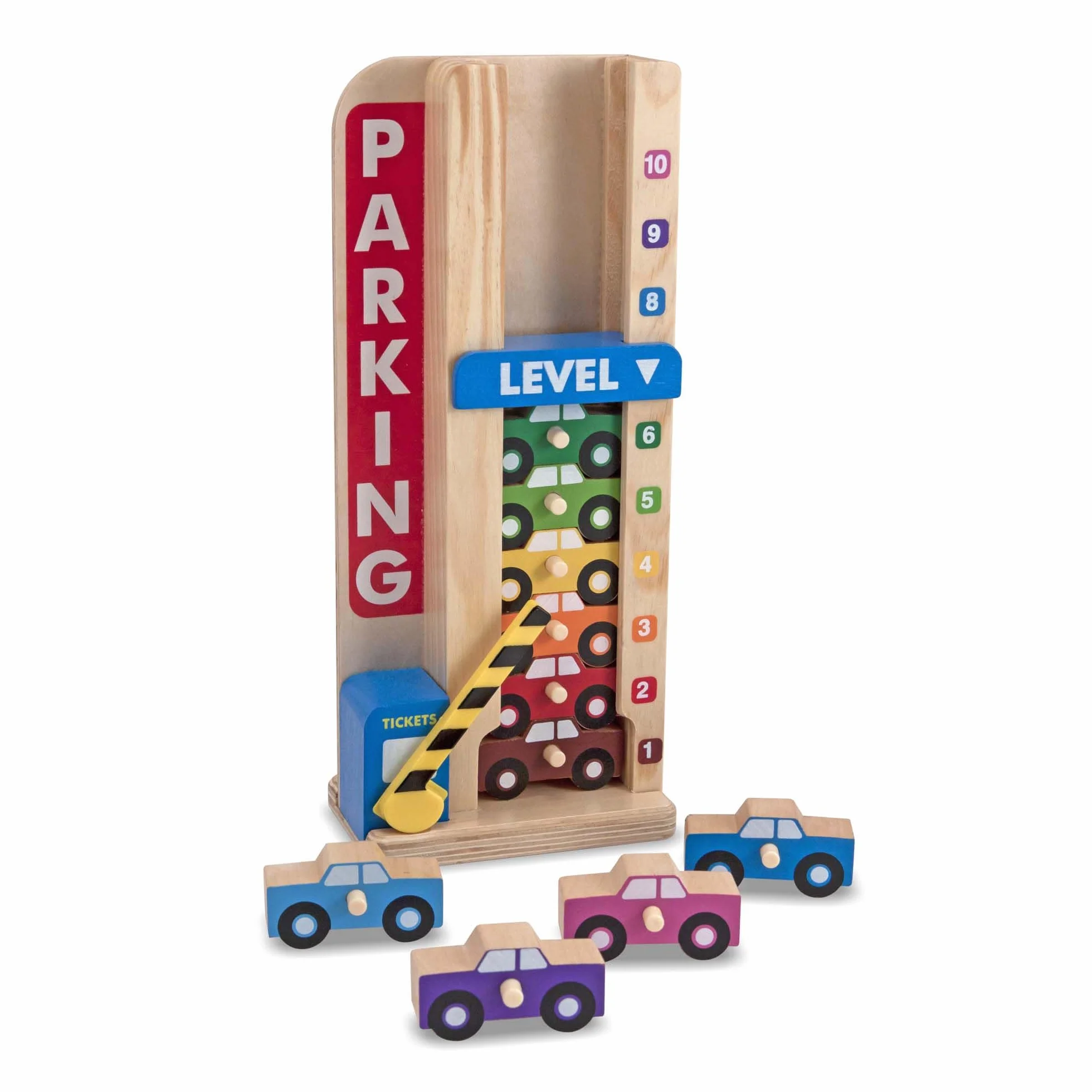 Melissa & Doug – garaż do układania w stos i liczenia | zabawka rozwojowa | motoryka | 3+ | prezent dla chłopca lub dziewczynki