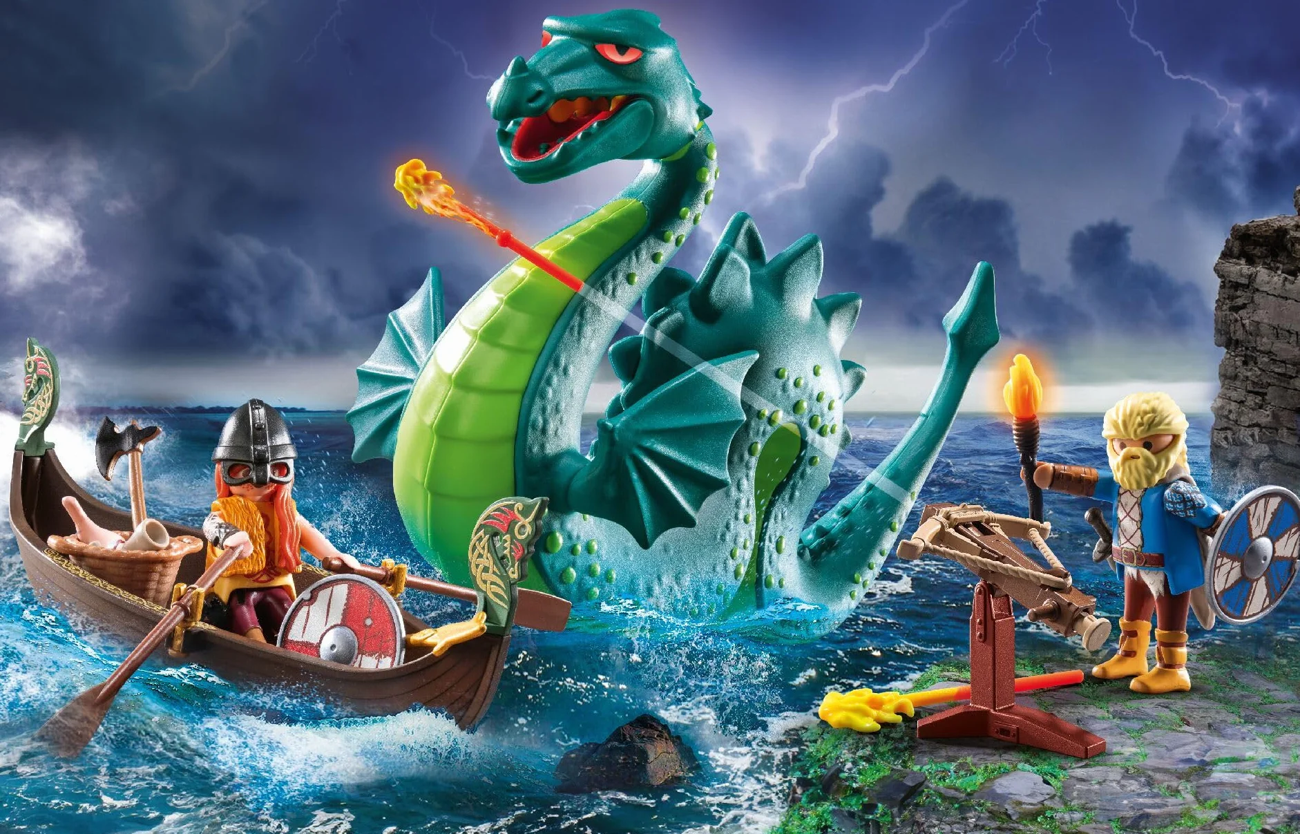 PLAYMOBIL | Wiking z Potworem Morskim | Edukacyjna zabawka dla dzieci 4+ | Kreatywny zestaw do zabawy | Figurka Smoka & Statek Wikingów | Pobudza wyobraźnię | 71830
