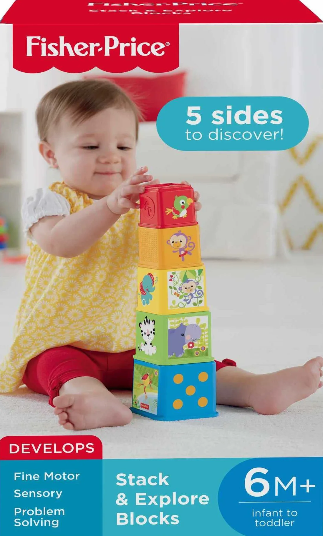 Fisher-Price Stack & Explore Blocks, set of 5, baby stacking and nesting toys, for infants ages 6 months and up, CDC52
