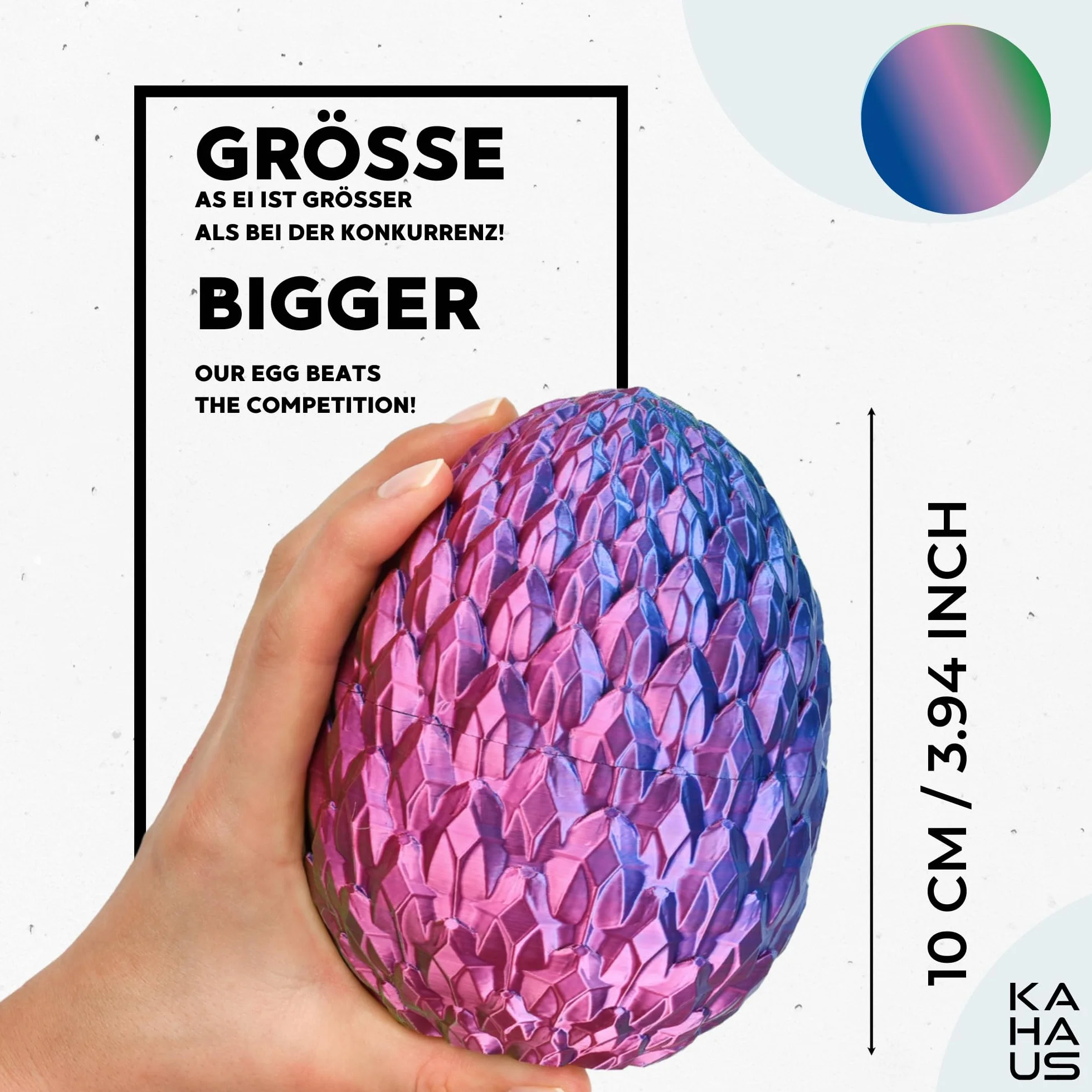 3D Smok w jajku – figurka 30 cm z jajkiem, ruchoma zabawka fantasy i figurka kolekcjonerska dla dzieci (niebieski/zielony/fioletowy)