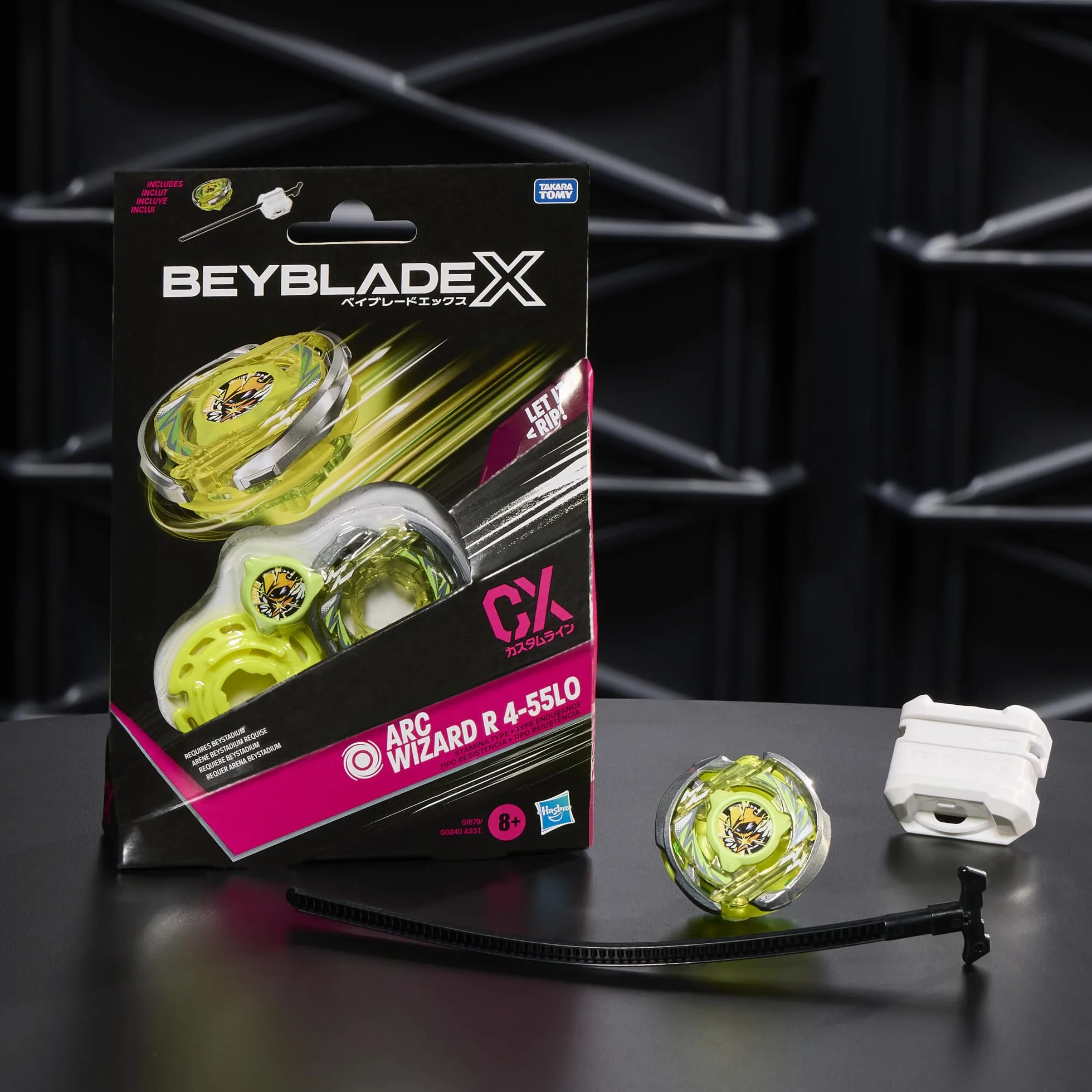 Pakiet startowy Beyblade X Arc Wizard R 4-55LO CX, bączek i wyrzutnia
