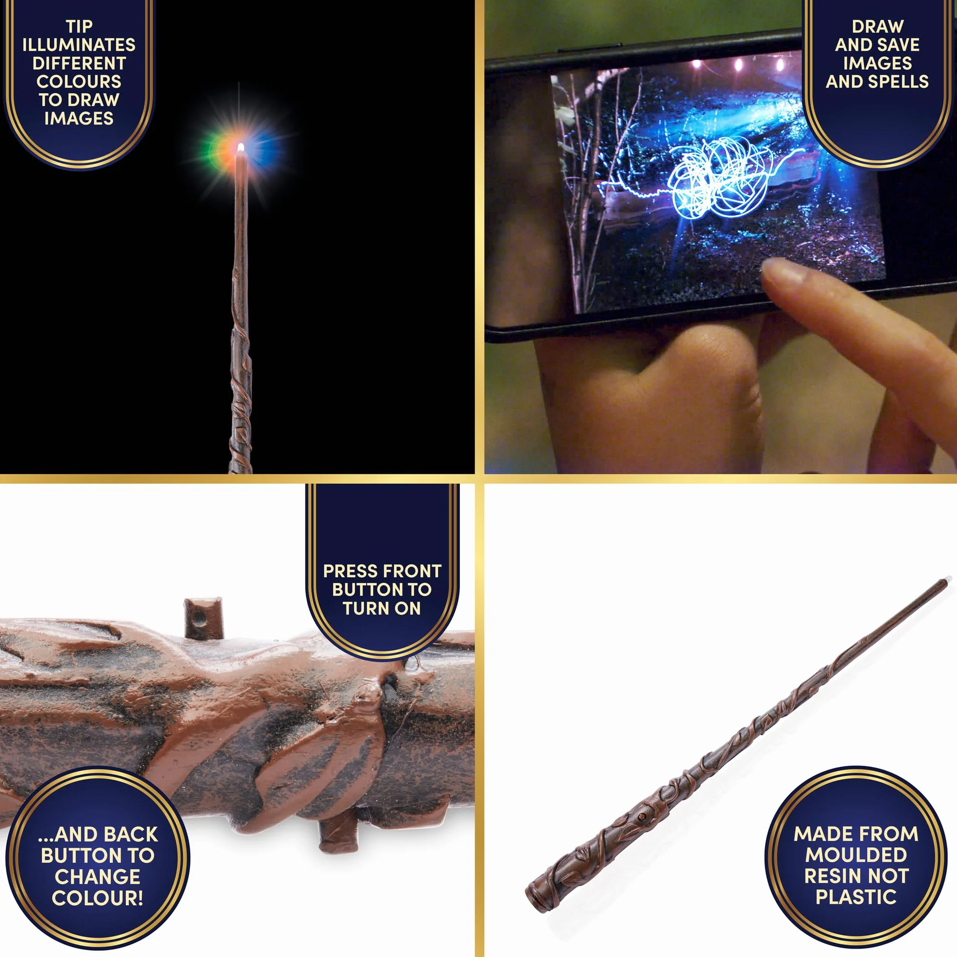 WOW! STUFF Hermiona Granger Deluxe ładowalna różdżka do malowania światłem z wielokolorową końcówką LED