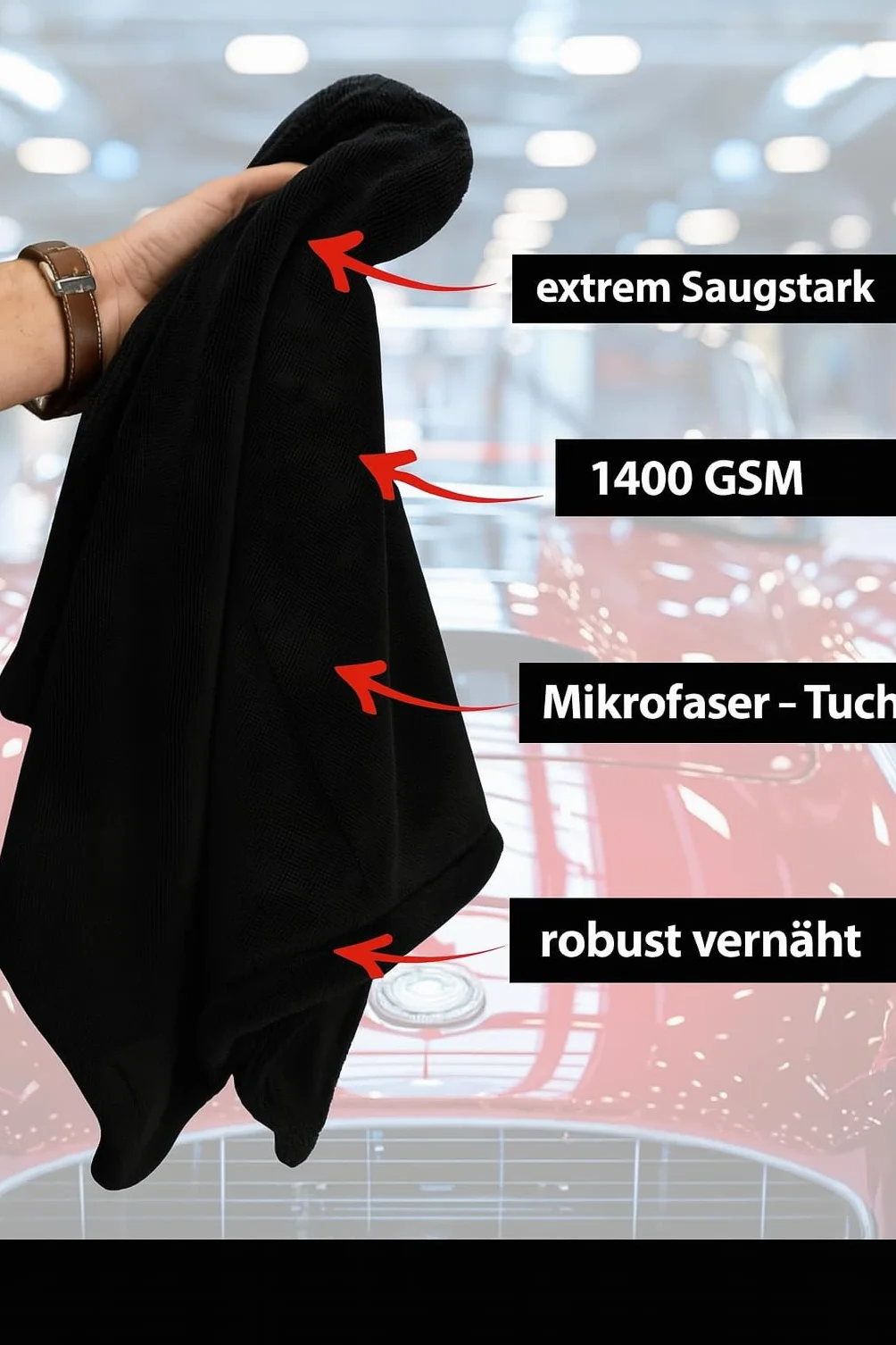 Kemes ściereczek mikrofibra do samochodu XXL 80 x 50 cm Premium 1400 GSM, 5-krotna, bardzo chłonna do polerowania i pielęgnacji