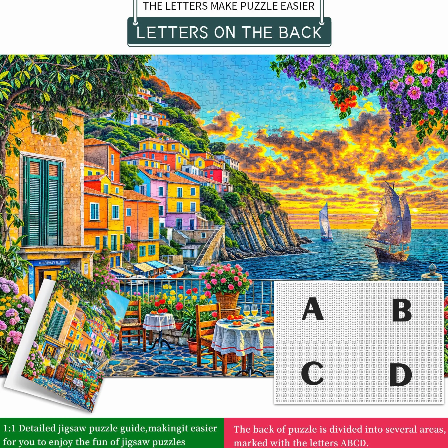 Puzzle 1000 elementów dla dorosłych i dzieci, niemożliwe wyzwanie, prezent z puzzli, sprytne puzzle, kolorowe puzzle, puzzle z romantycznym motywem Cinque Terre