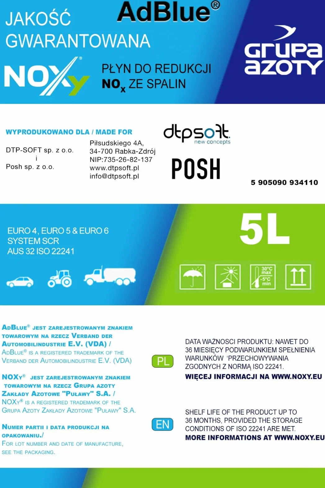 POSH AdBlue 5L Roztwór mocznika 32,5% do SCR ISO 22241