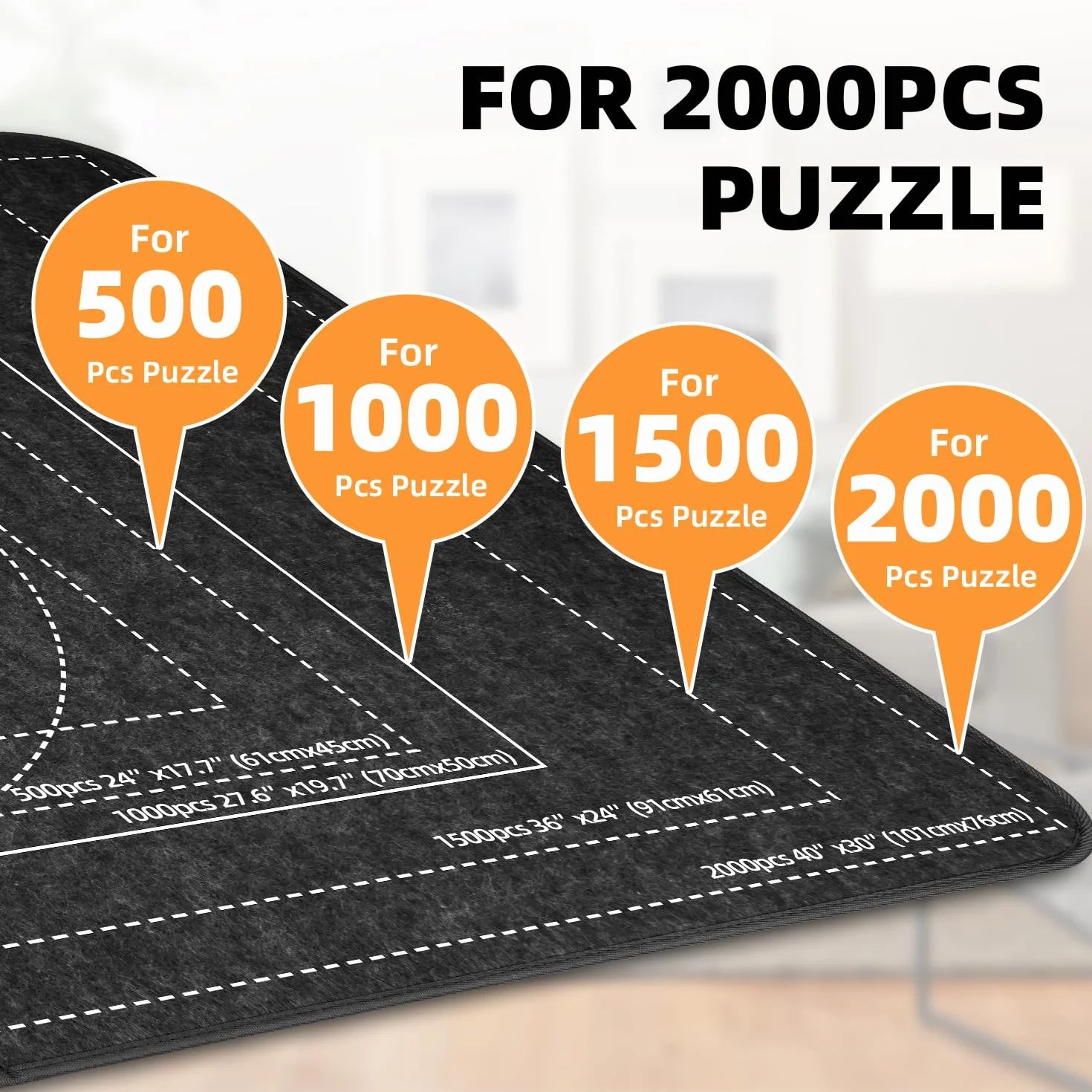 MOZOOSON Tablica puzzli na 2000 elementów, akcesoria do puzzli, 105 x 80 cm, 8 tacek do sortowania i 1 pokrowiec