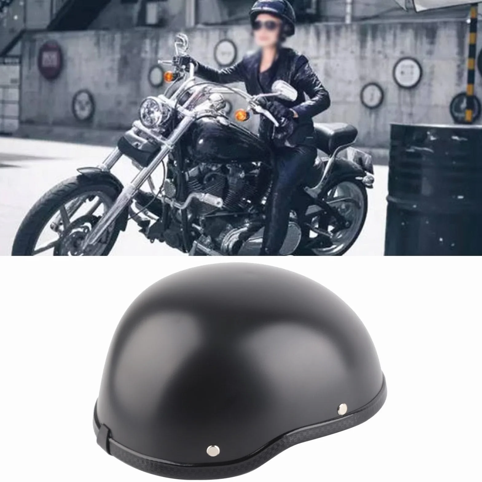 Kask Motocyklowy Półtwarzowy Matowy Czarny Retro