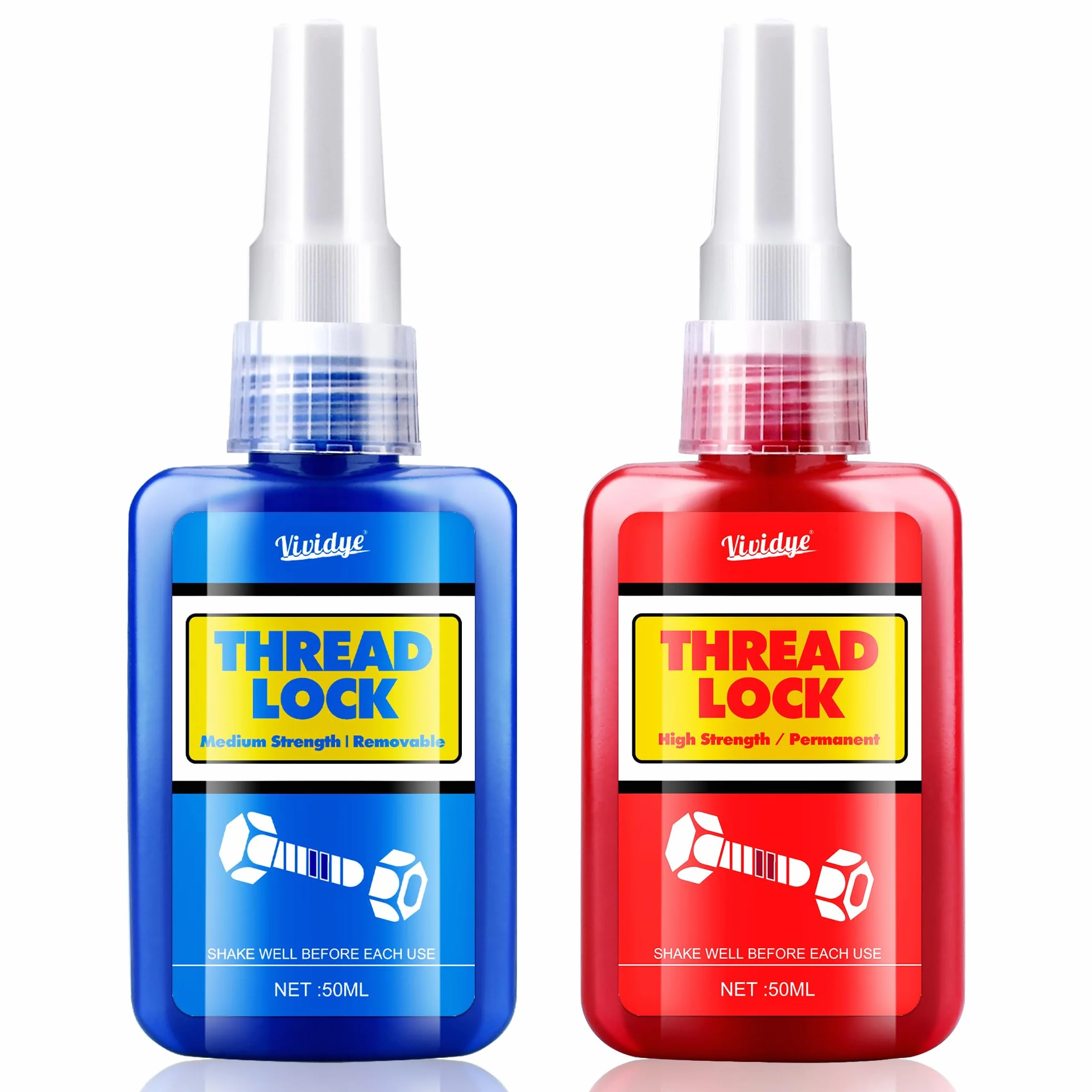 Zabezpieczenie śrub, średnio-mocne i wysokie, 2 x 50 ml, klej do nakręток zabezpieczających, elementów mocujących i metali, zapobiegania poluzowaniu i korozji, blokada gwintu