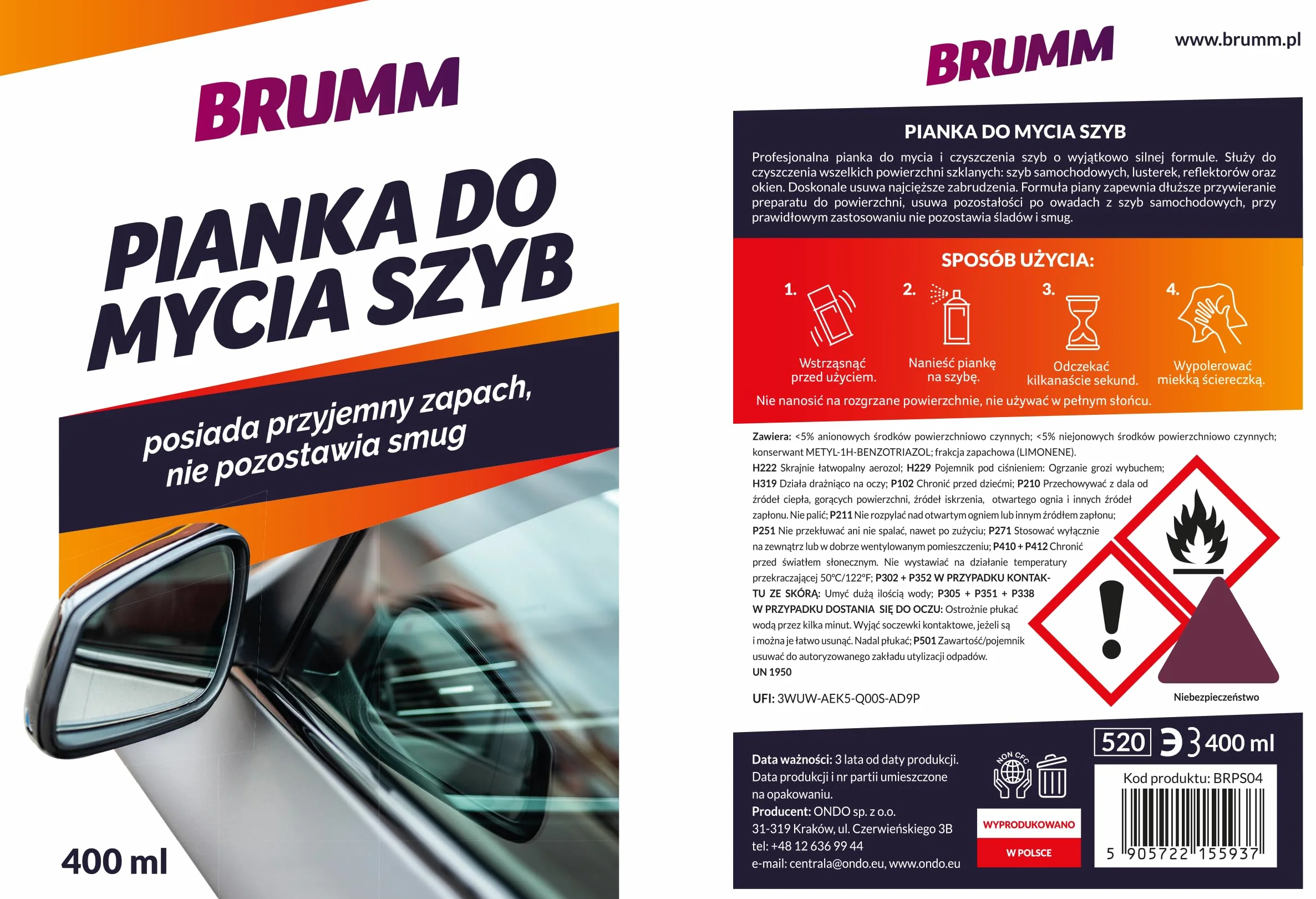 Brumm Pianka Do Mycia Szyb 400 ml