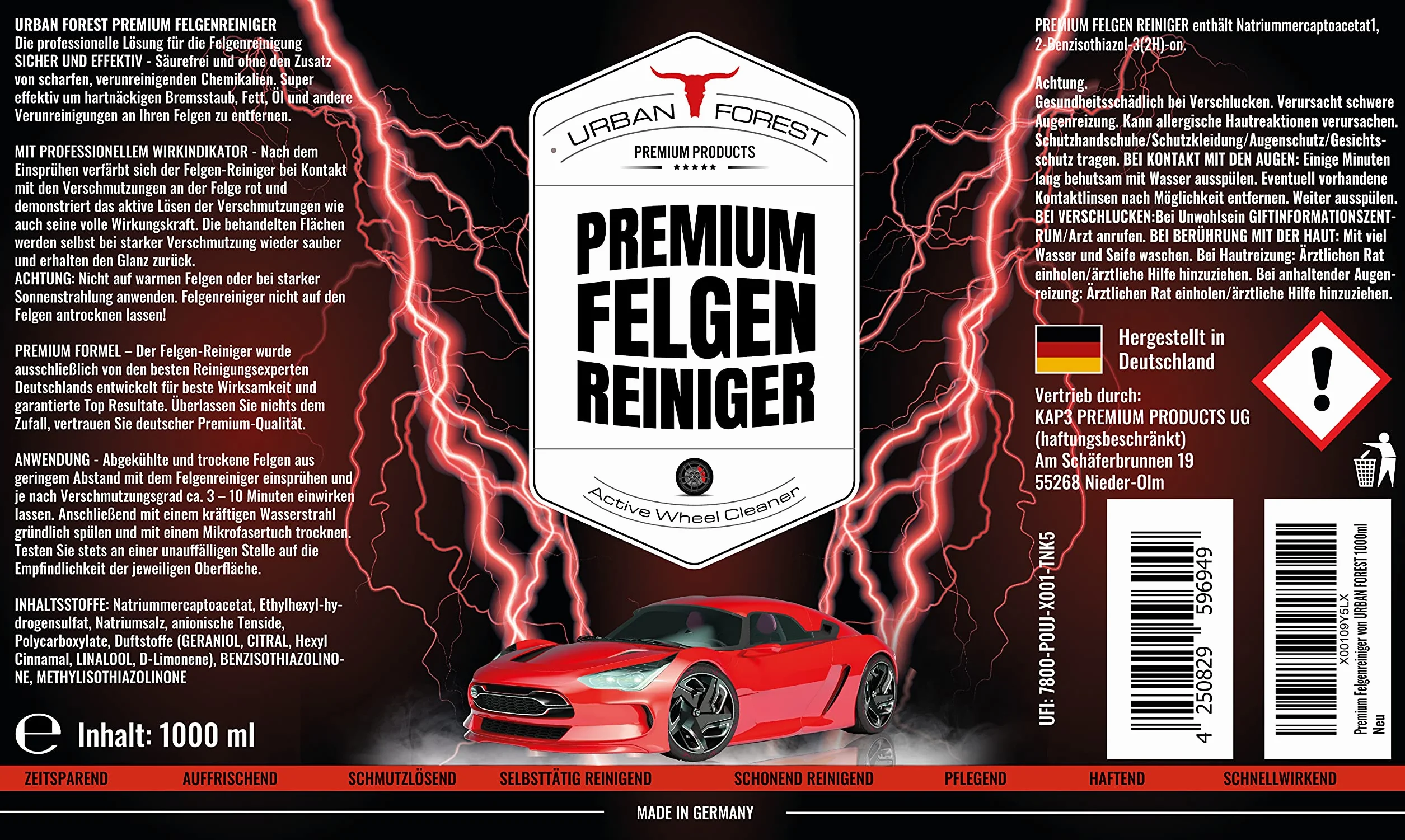 Premium środek do czyszczenia felg samochodowych 1000 ml na felgi aluminiowe z wskaźnikiem kolorów | Środek do czyszczenia wszystkich kół w sprayu | Profesjonalny środek do usuwania brudu | Usuwa kurz