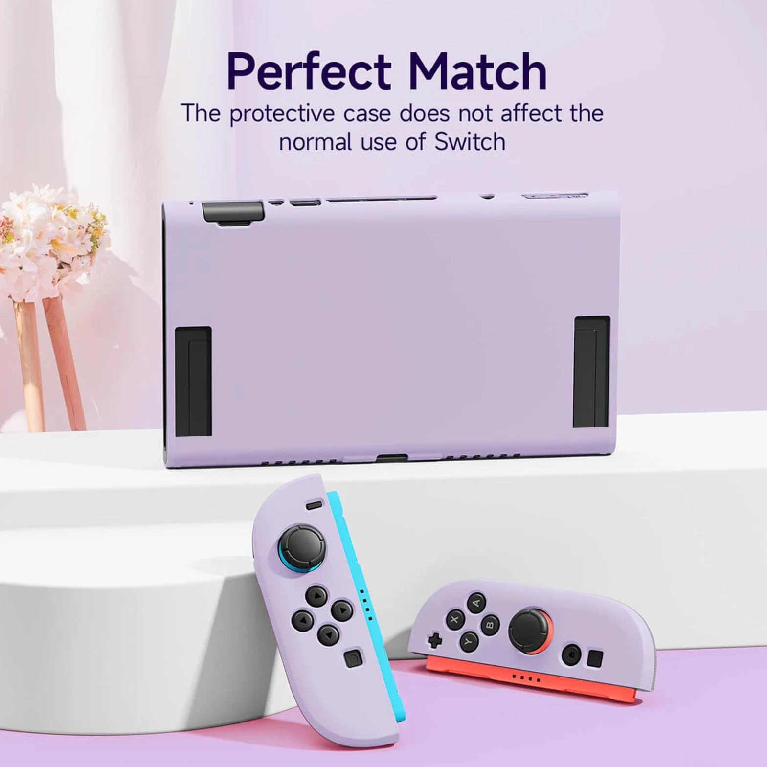JEMDO Etui ochronne kompatybilne z przełącznikiem 2025, dokowane, TPU Cover Accessories for Switch Console and Grip Joy-Con, the Switch Protector with 4 Thumb Grip Caps, Purple