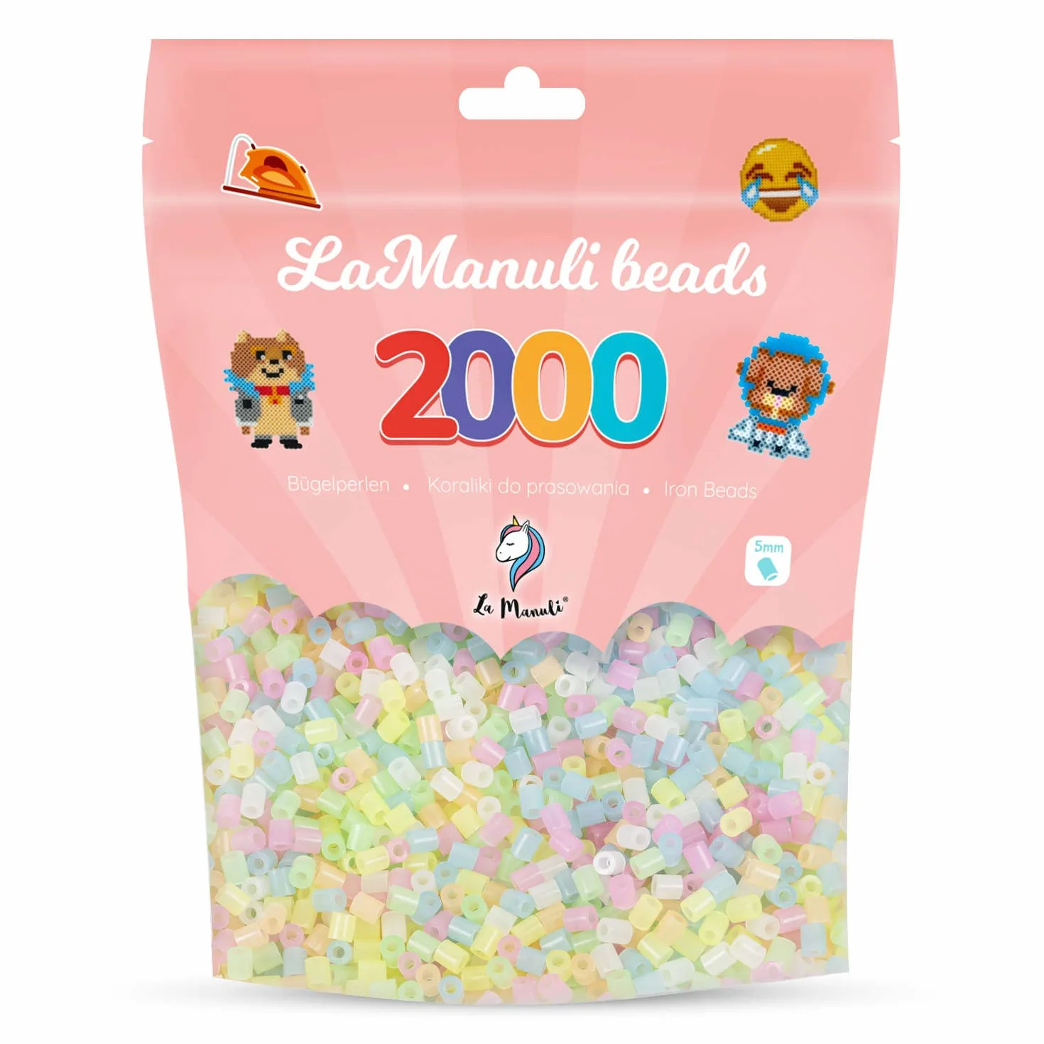 La Manuli Koraliki do Prasowania, ok. 2000 sztuk Koralików Midi (5mm) w zamykanym woreczku, Świecące w ciemności