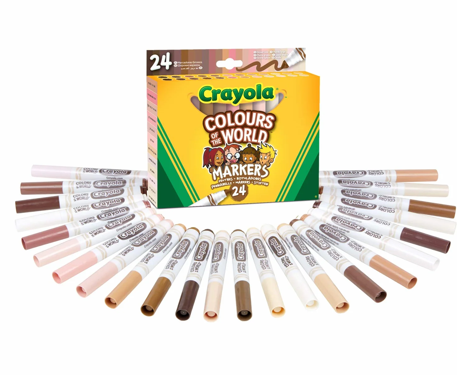CRAYOLA Kolory świata, zmywalne markery, różne kolory (24 szt.) | kolory reprezentujące odcienie skóry z całego świata, idealne dla dzieci w wieku od 3 lat